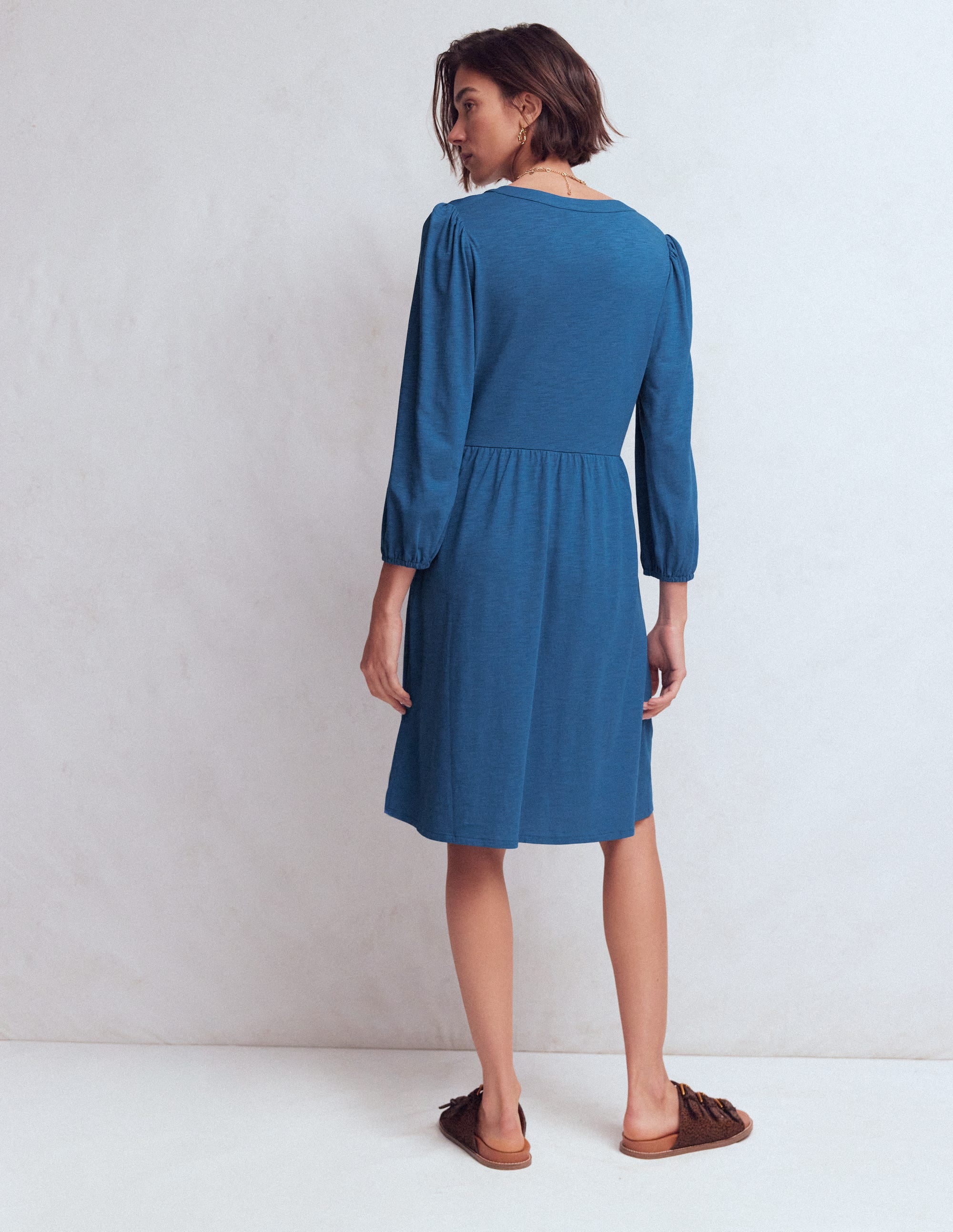 Robe Cathy à col cranté en jersey-Bleu tourmaline - Image 3
