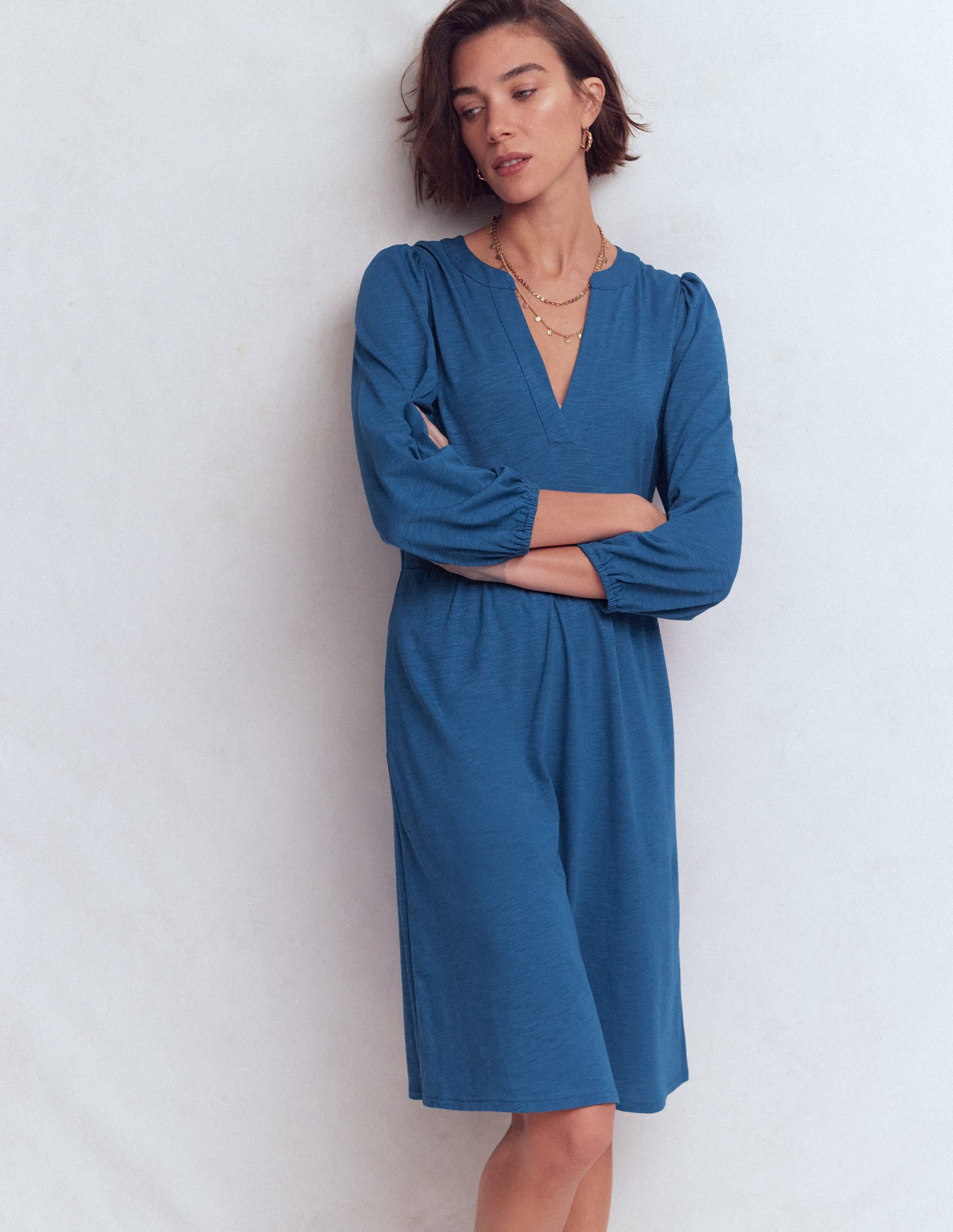 Robe Cathy à col cranté en jersey-Bleu tourmaline - Image 4