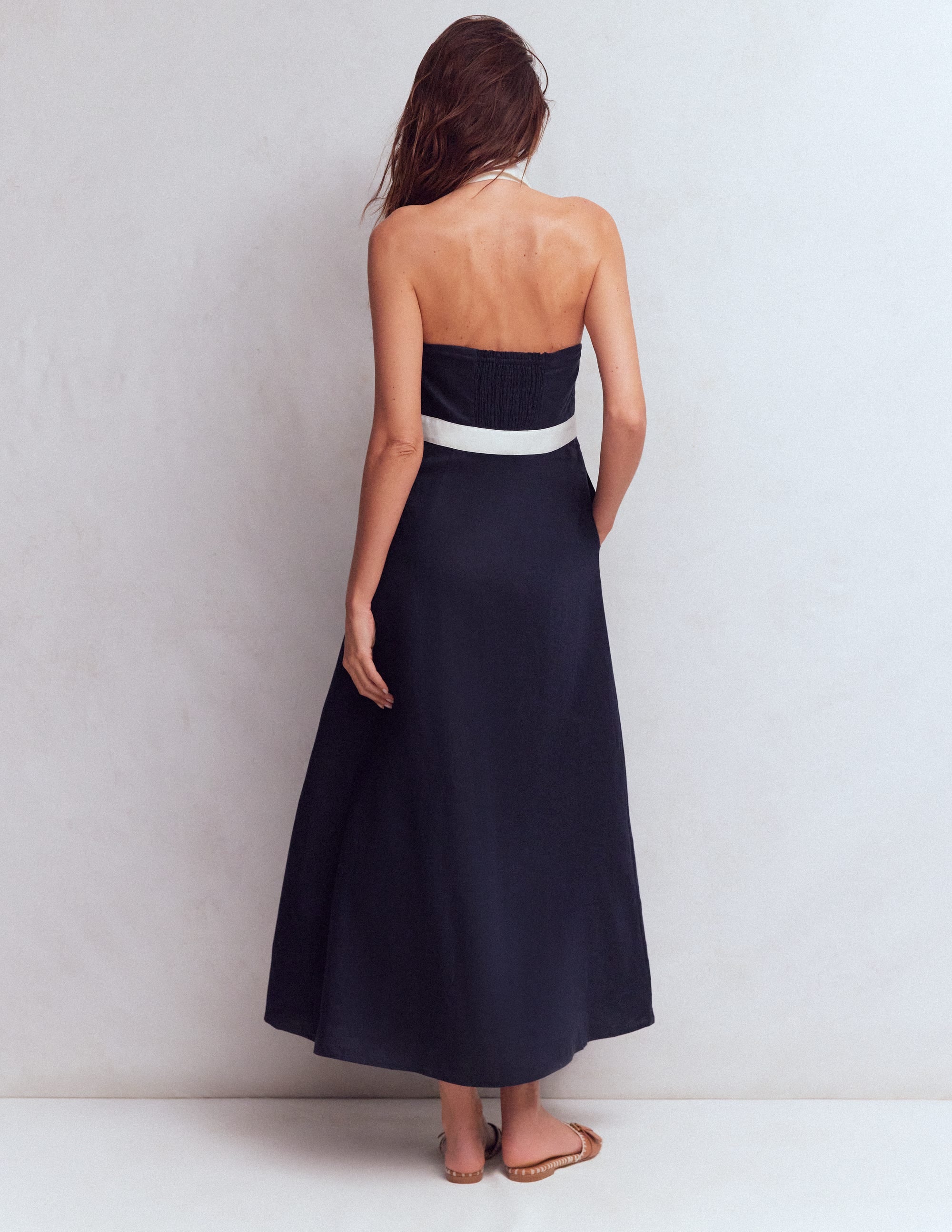 Eva Maxikleid aus Leinenmischgewebe-Marineblau Naturweiß - Image 3