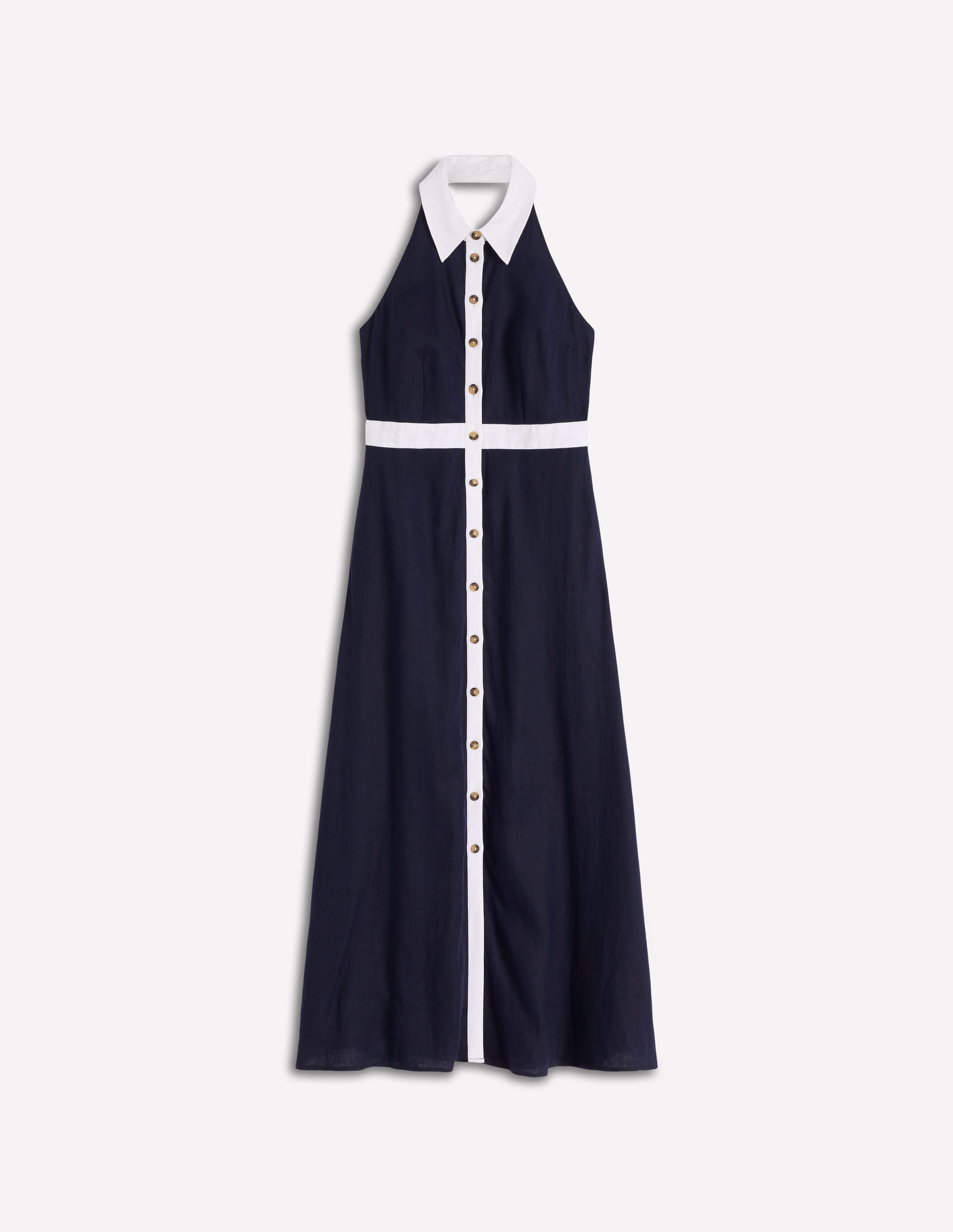 Eva Maxikleid aus Leinenmischgewebe-Marineblau Naturweiß - Image 6