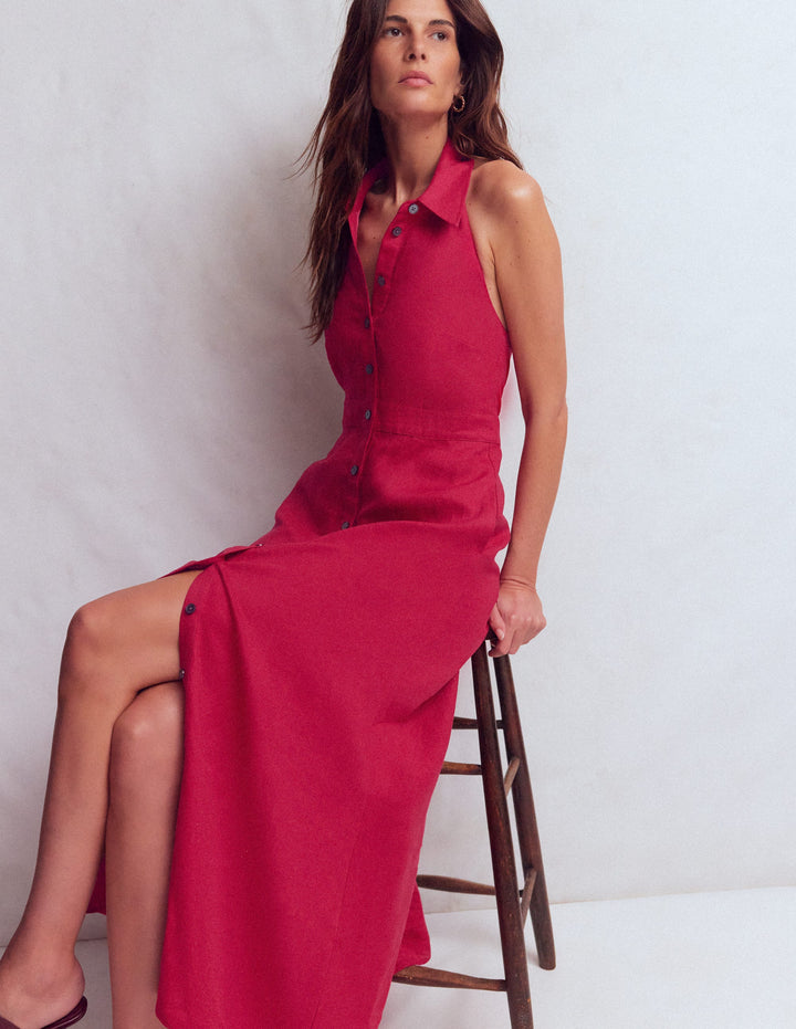 Eva Maxikleid aus Leinenmischgewebe-Granatapfel