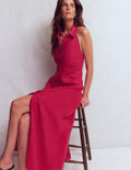 Eva Neckholder-Maxikleid aus Leinen-Granatapfel