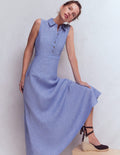 Robe Erma à taille basse en lin-Bleu chambray
