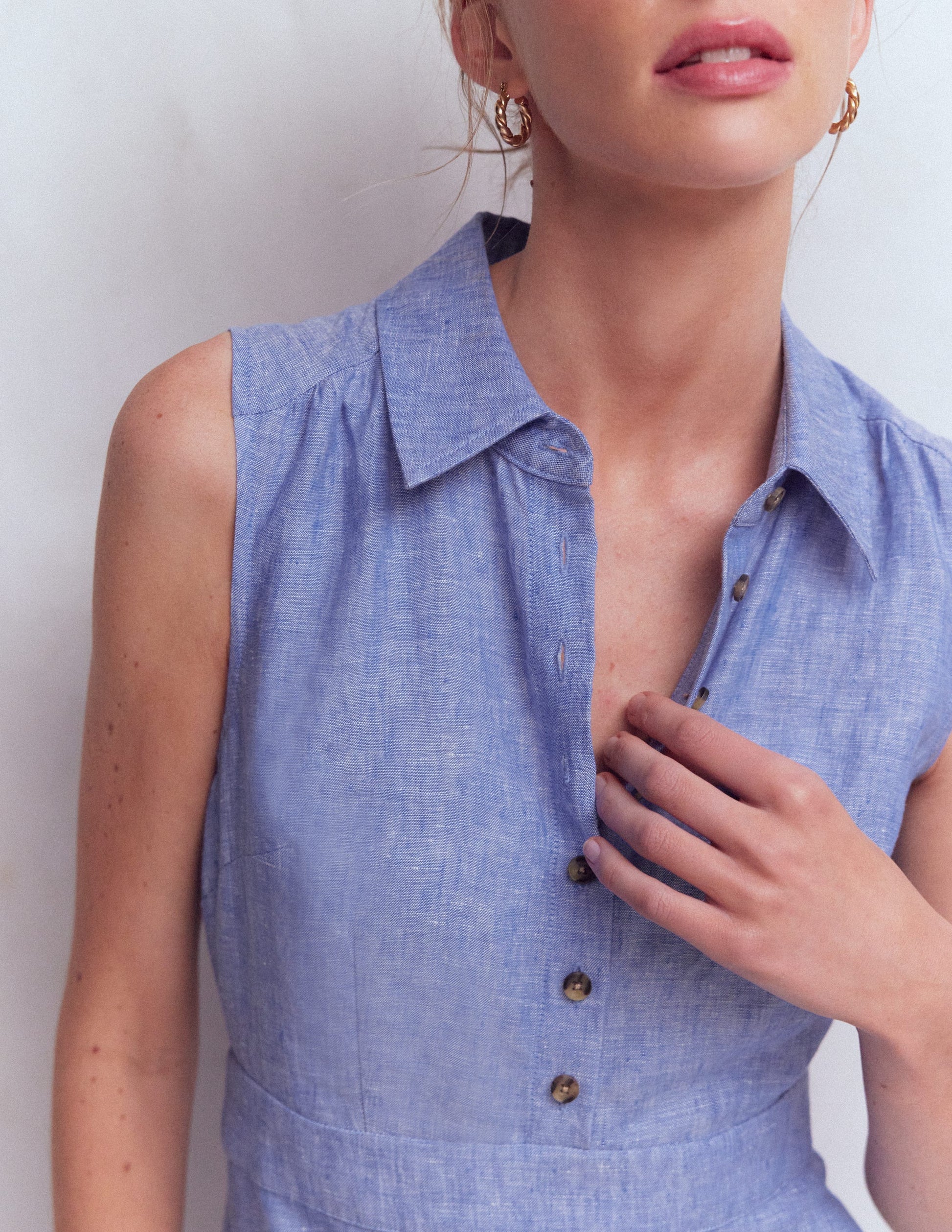 Erma Drop Waist Linen Dress-Chambray-2