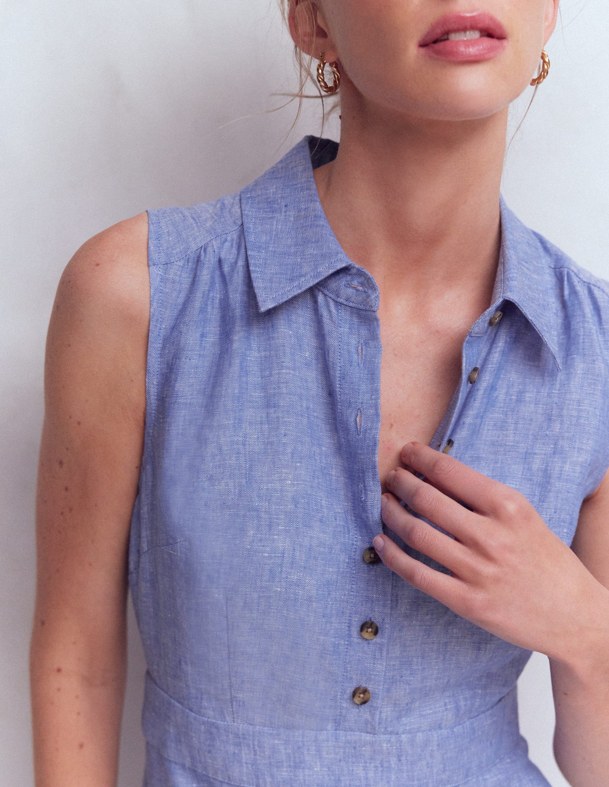 Robe Erma à taille basse en lin-Bleu chambray-2