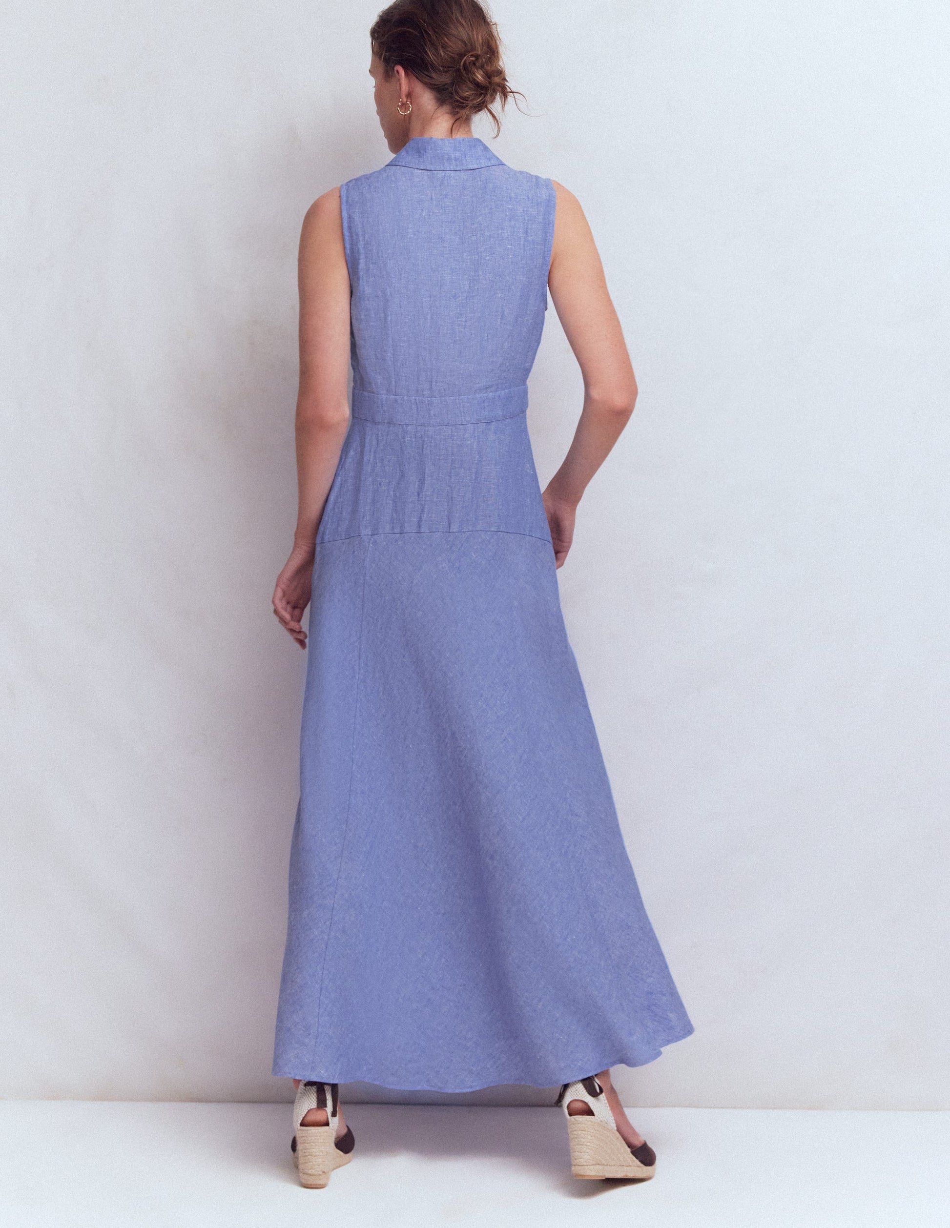 Robe Erma à taille basse en lin-Bleu chambray-3