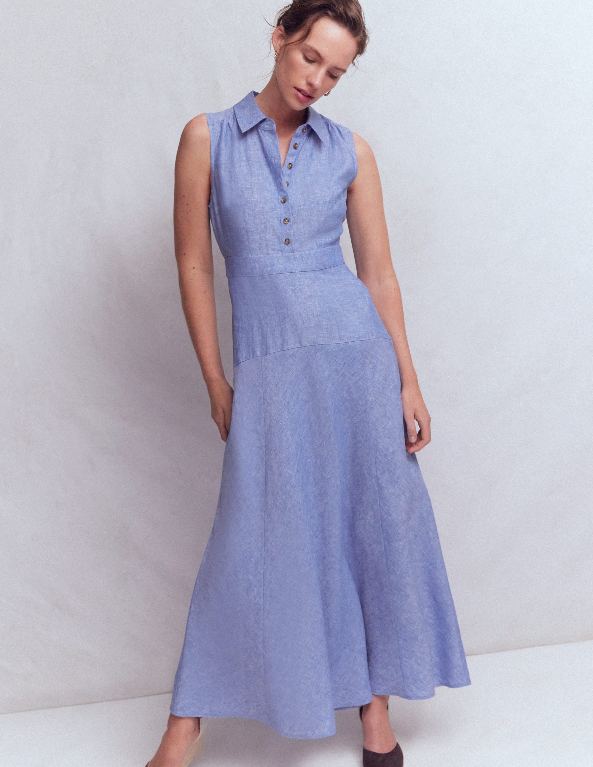 Erma Leinenkleid mit tiefer Taille-Blauer Faux-Uni - Image 4