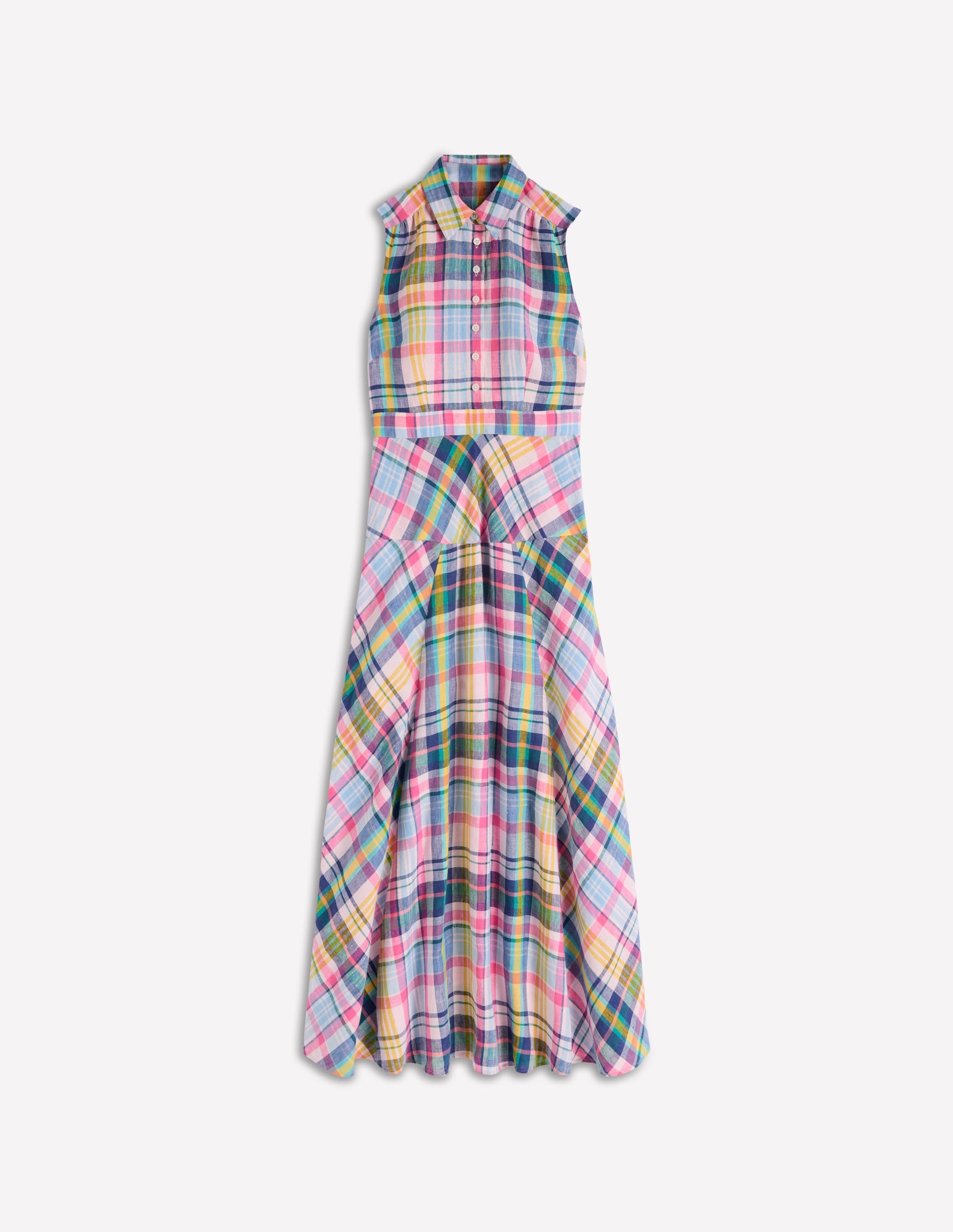 Erma Leinenkleid mit tiefer Taille-Blau, Rosa und Grün Madraskaro - Image 6