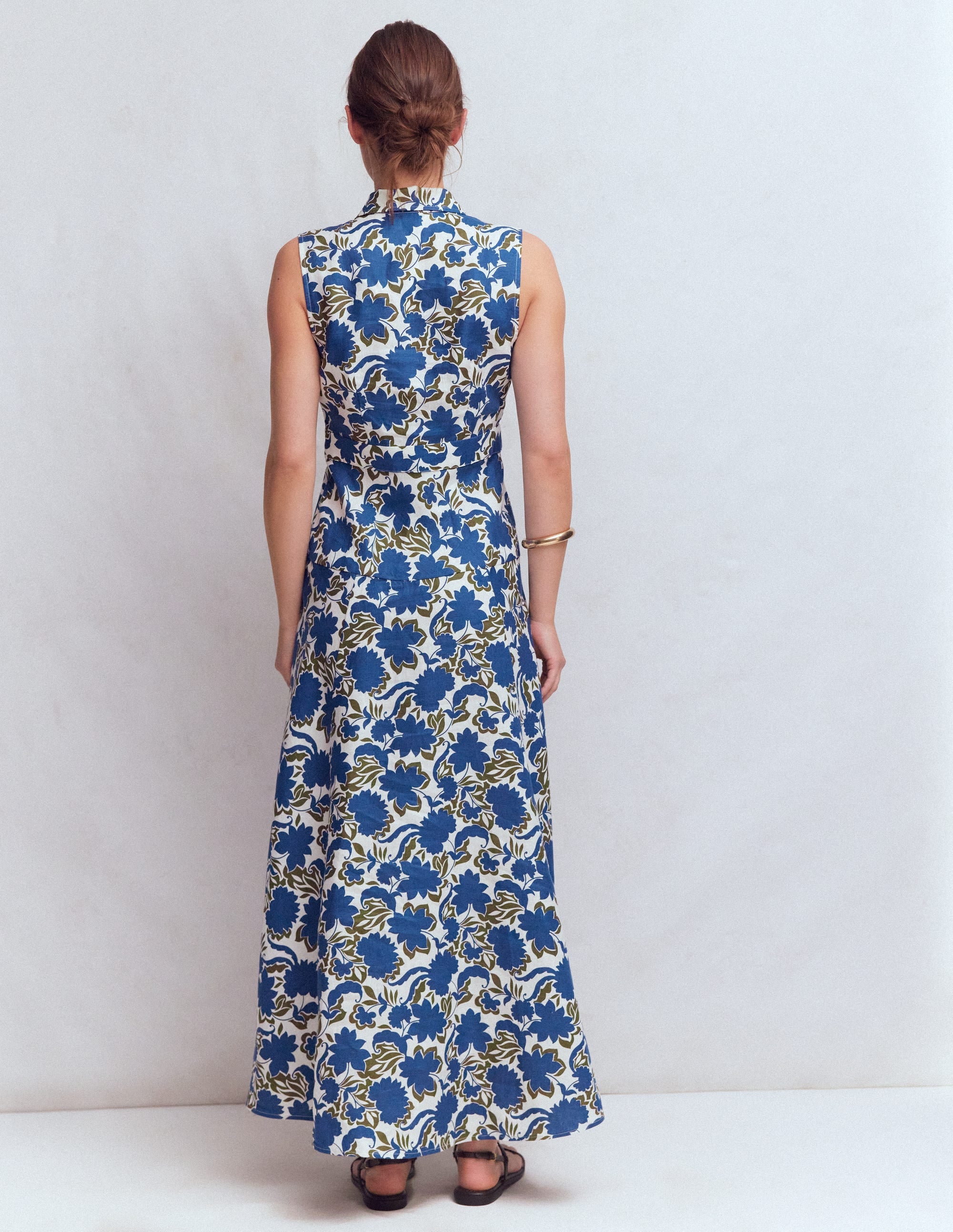 Erma Leinenkleid mit tiefer Taille-Blau Schattenblüte - Image 3