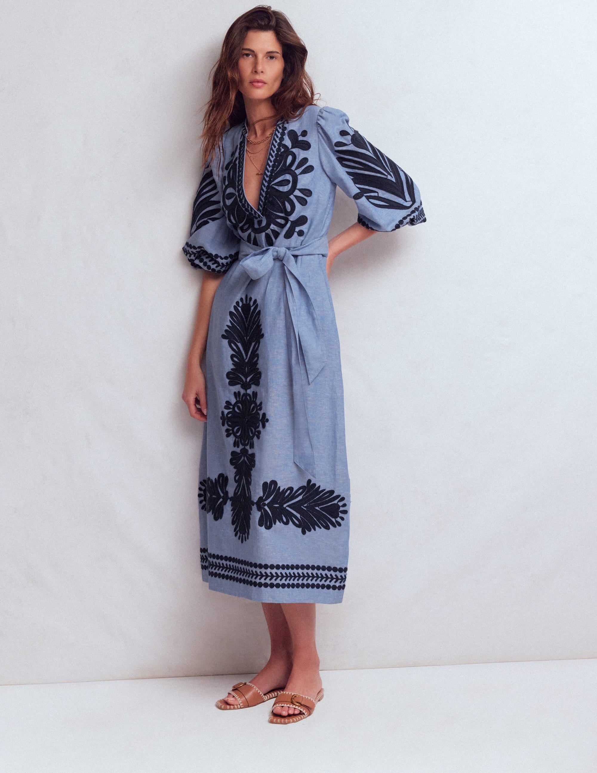 Robe Octavia en lin mélangé-Chambray brodé - Image 4