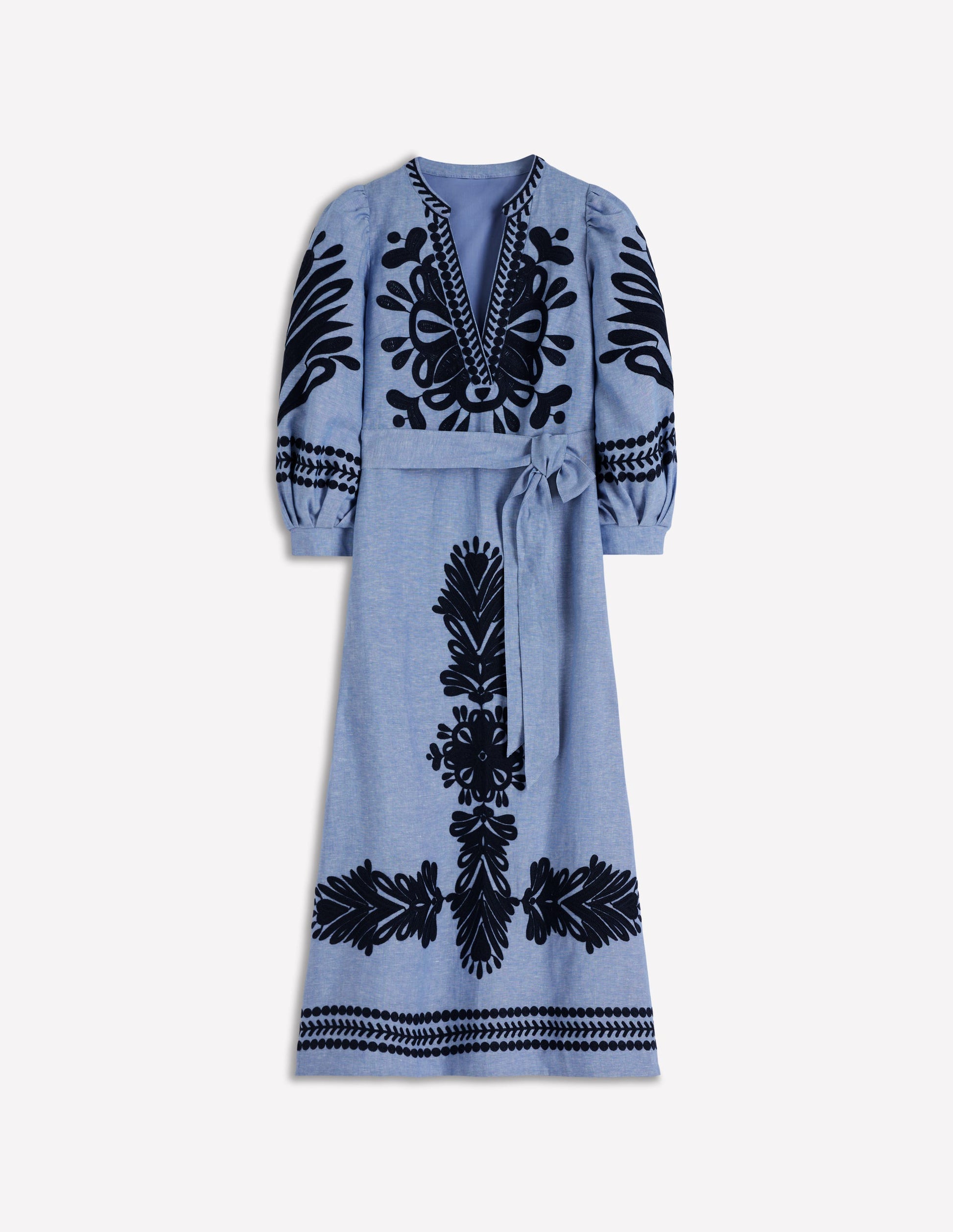Octavia Leinenkleid-Stickerei Chambray-8