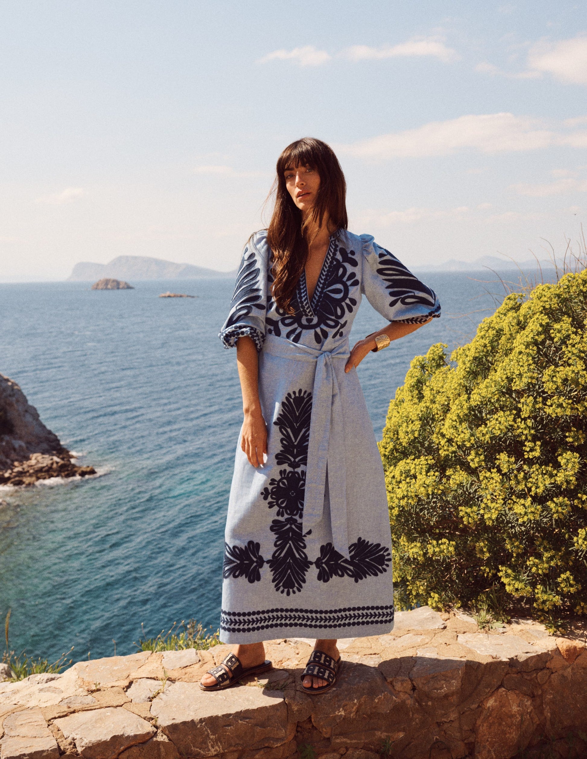 Octavia Leinenkleid-Stickerei Chambray-1