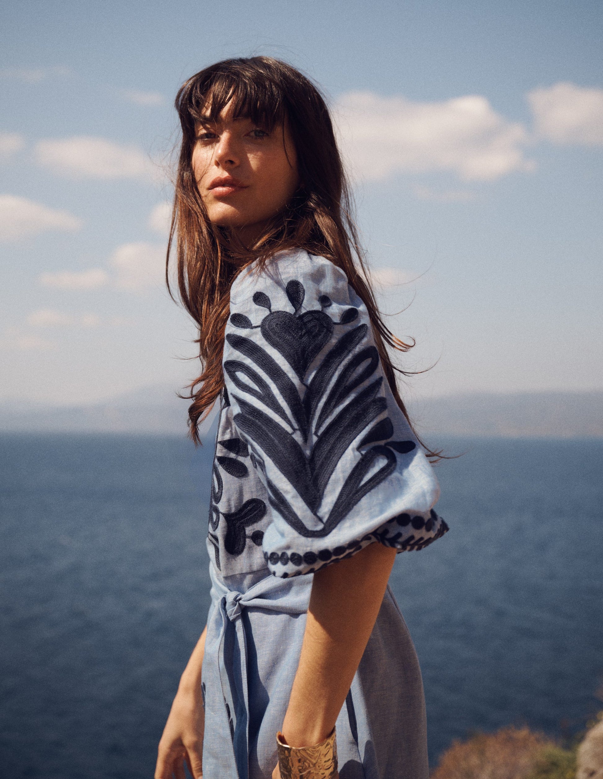 Octavia Leinenkleid-Stickerei Chambray-2