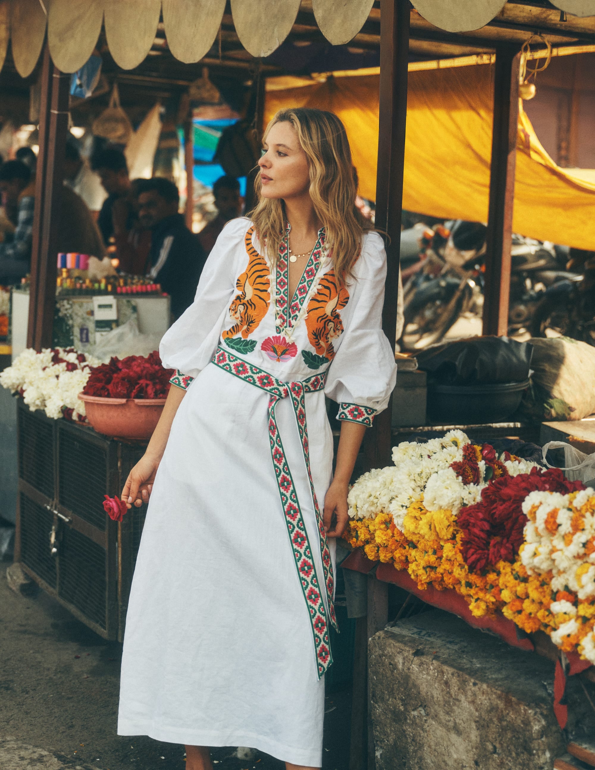 Octavia Linen Blend Dress-Tiger Embroidery | Boden EU
