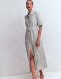 Robe-chemise Ora en lin mélangé-Rayé bleu marine ivoire