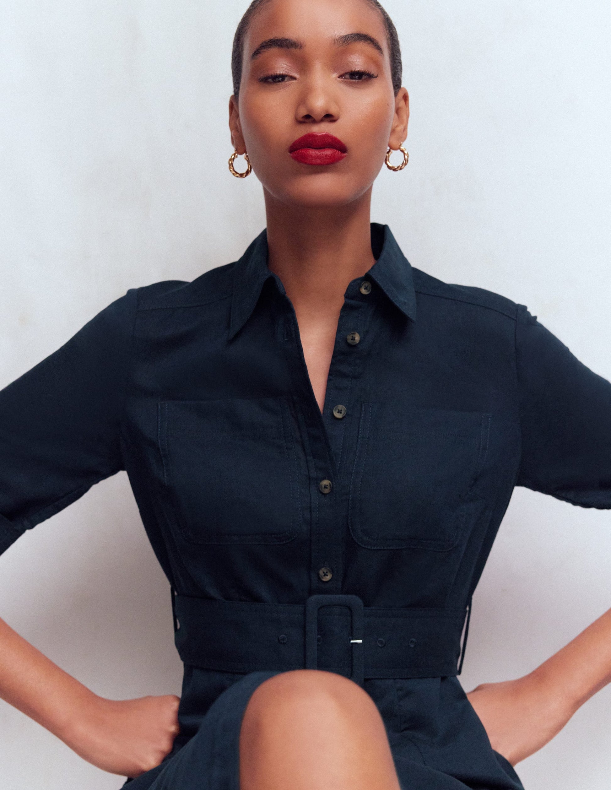 Ora Hemdblusenkleid aus Leinenmischgewebe-Marineblau-2