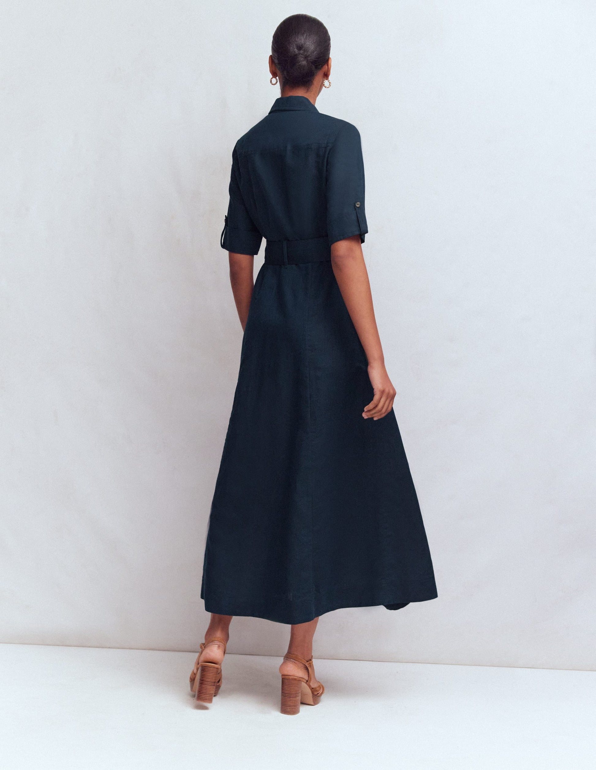 Ora Hemdblusenkleid aus Leinenmischgewebe-Marineblau-3