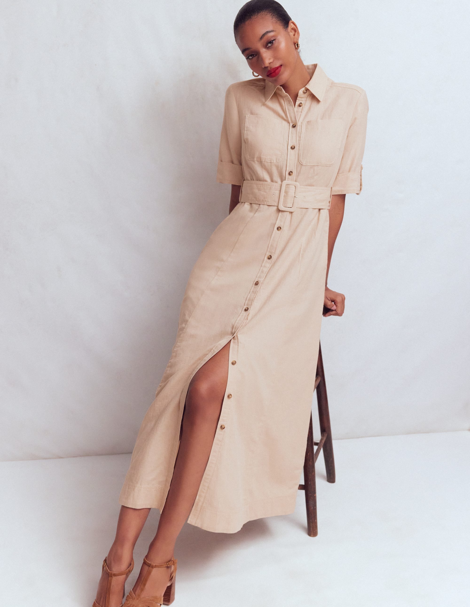 Ora Hemdblusenkleid aus Leinenmischgewebe-Kaffee - Image 1