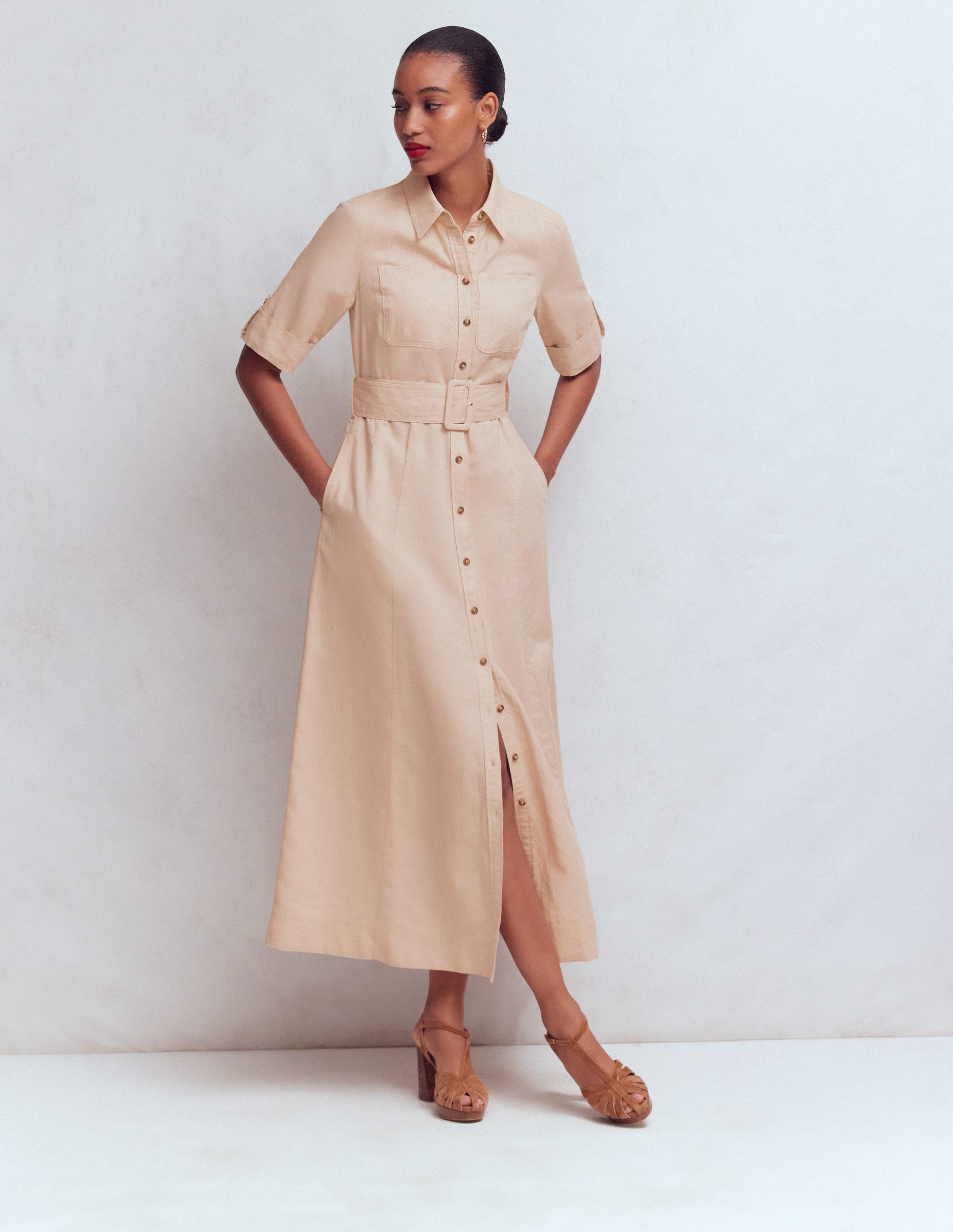 Ora Hemdblusenkleid aus Leinenmischgewebe-Kaffee - Image 4