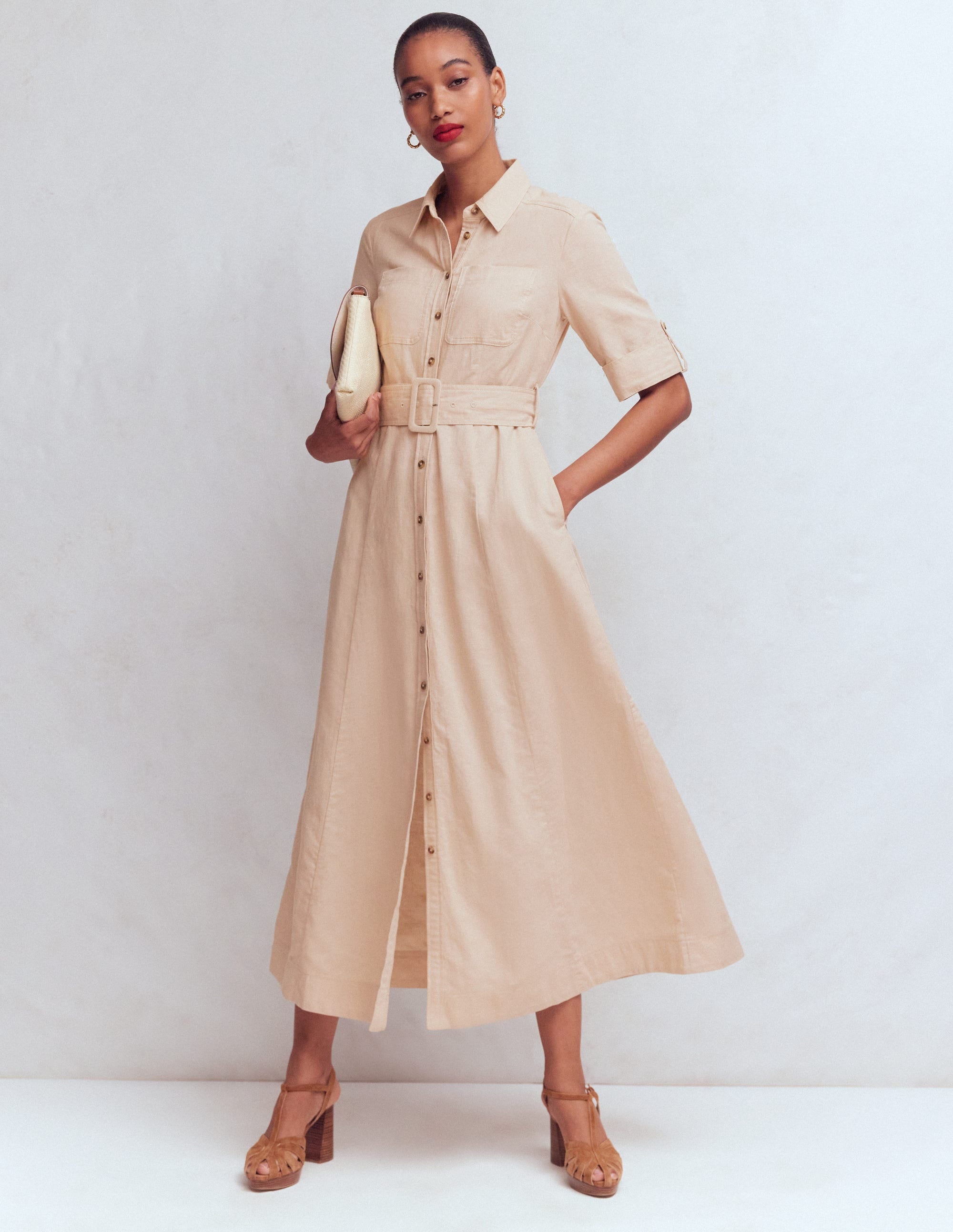 Ora Hemdblusenkleid aus Leinenmischgewebe-Kaffee - Image 5