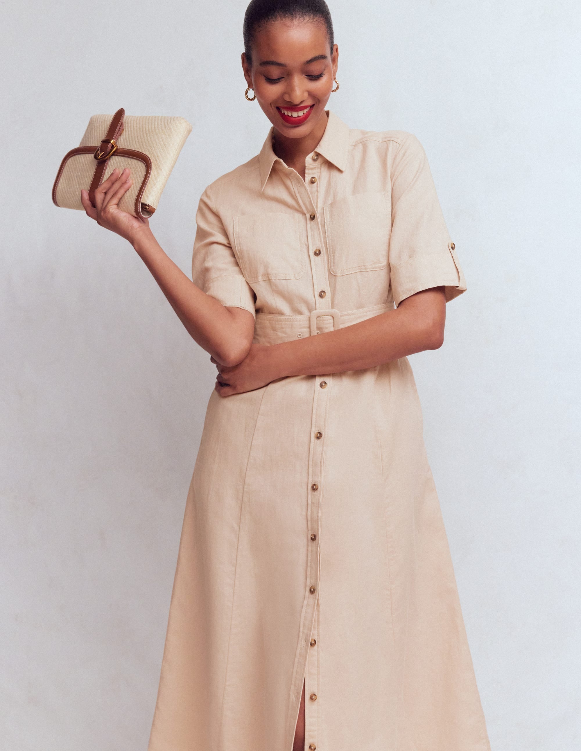Ora Hemdblusenkleid aus Leinenmischgewebe-Kaffee - Image 6