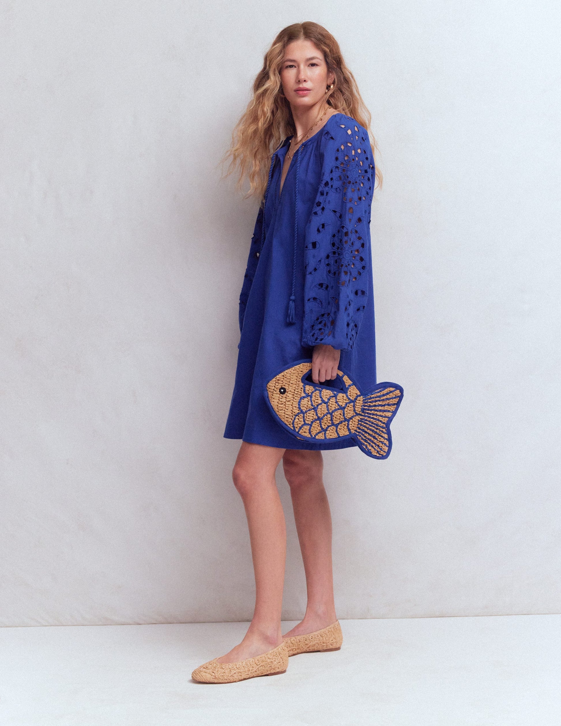 Caftan à manches brodées-Broderie bleue-1
