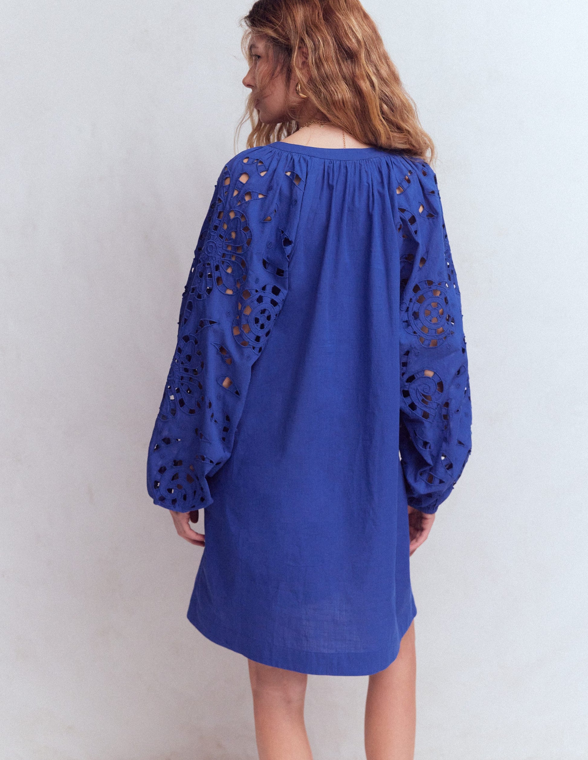 Kaftan mit bestickten Ärmeln-Blau Stickerei-3