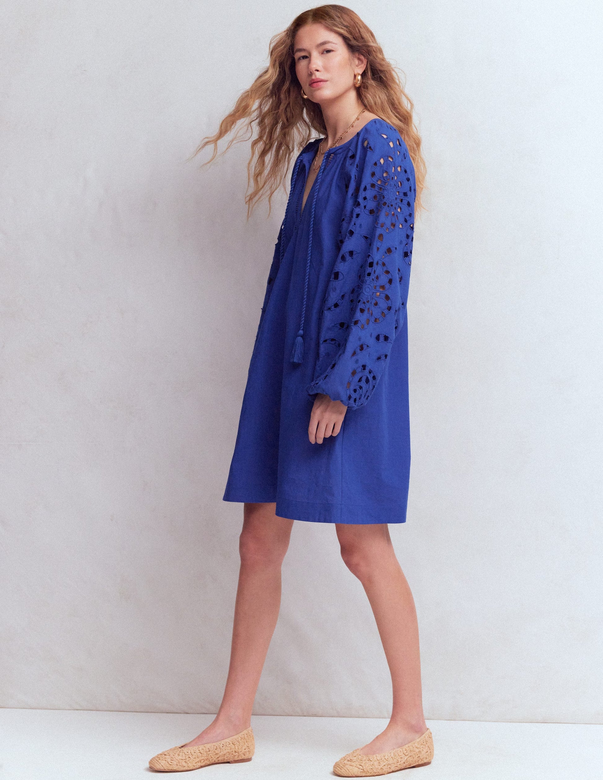 Caftan à manches brodées-Broderie bleue-4