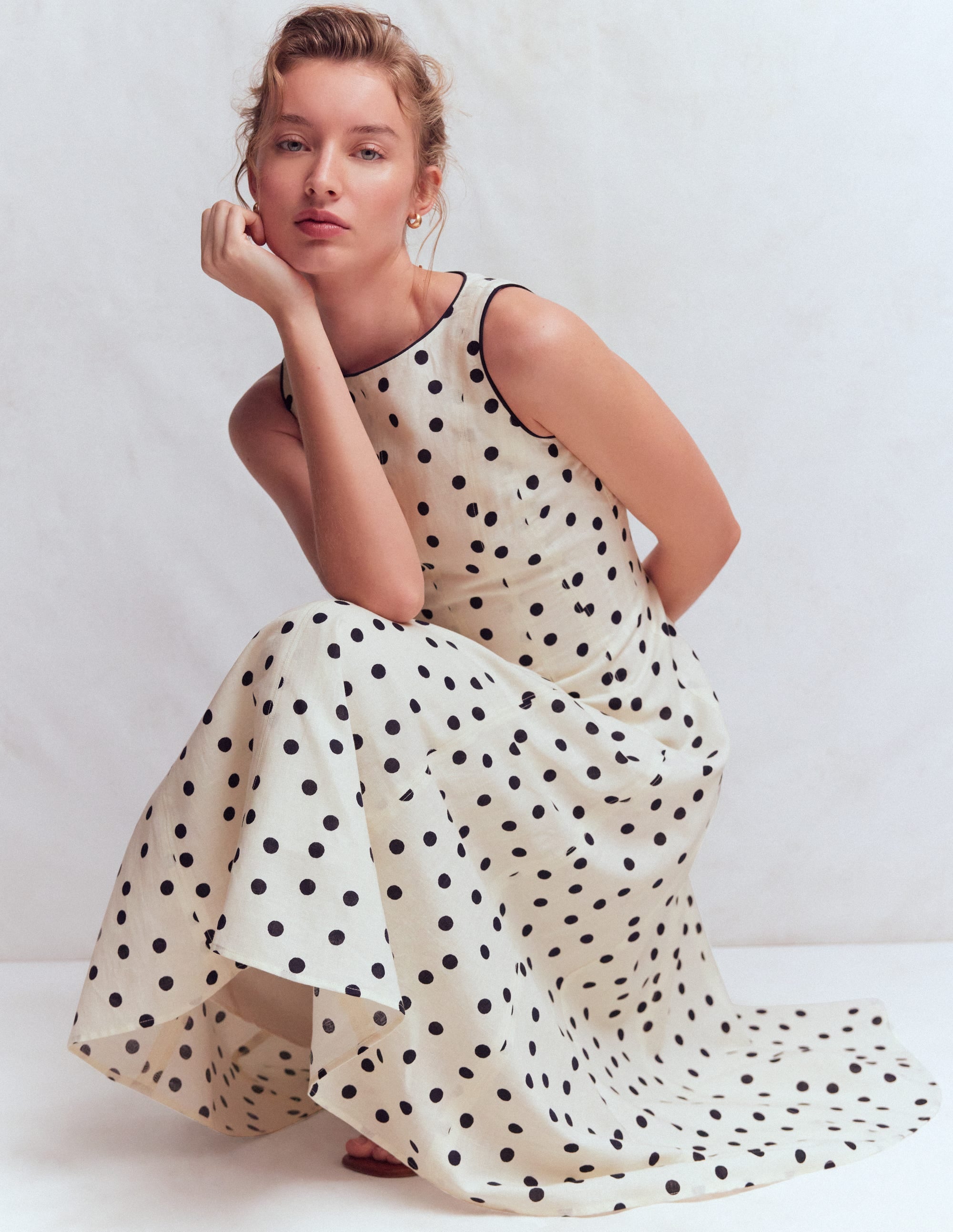 Annet Midikleid aus Leinenmischgewebe-Naturweiß Gemalte Tupfen - Image 1