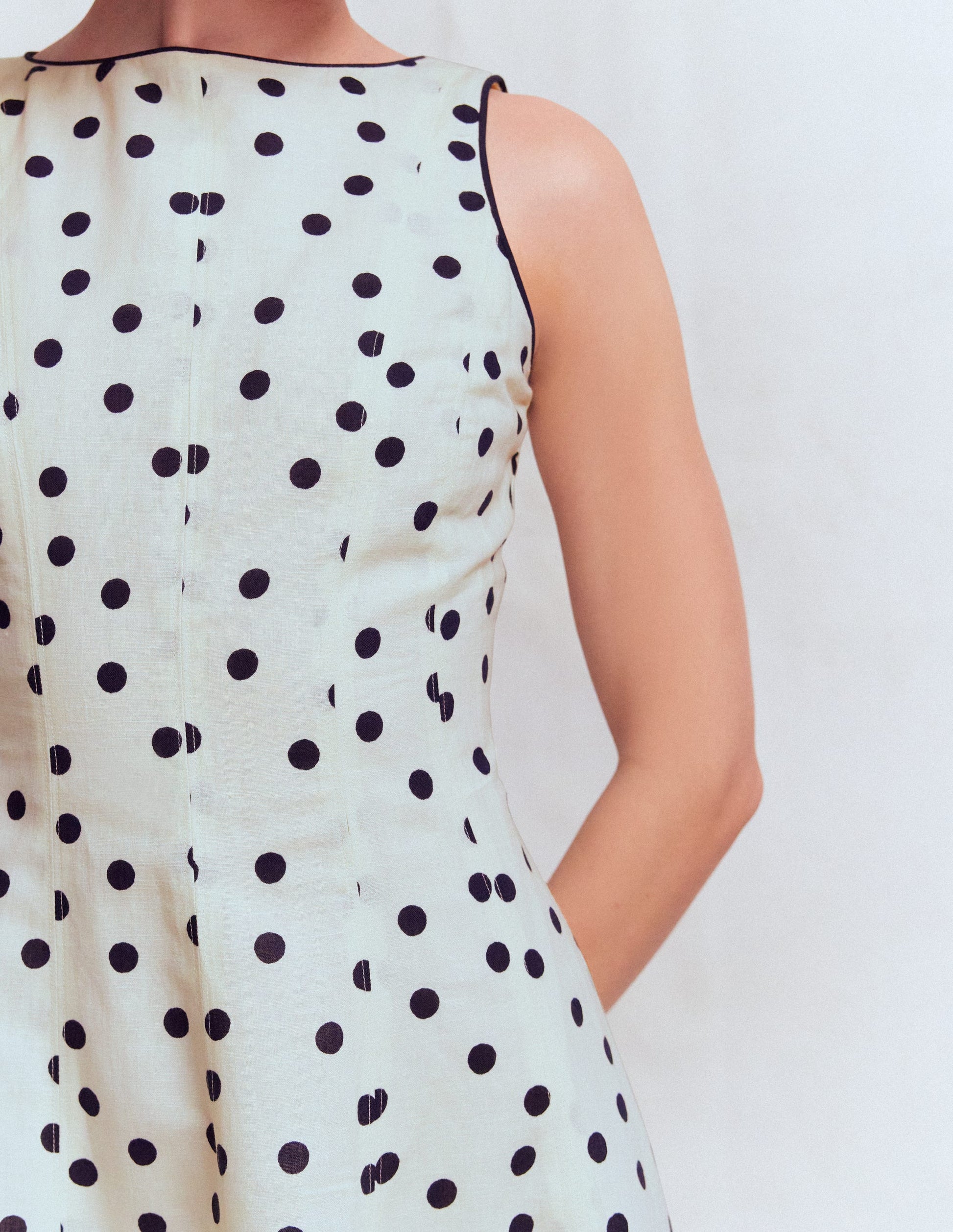 Annet Midikleid aus Leinenmischgewebe-Naturweiß Gemalte Tupfen-3