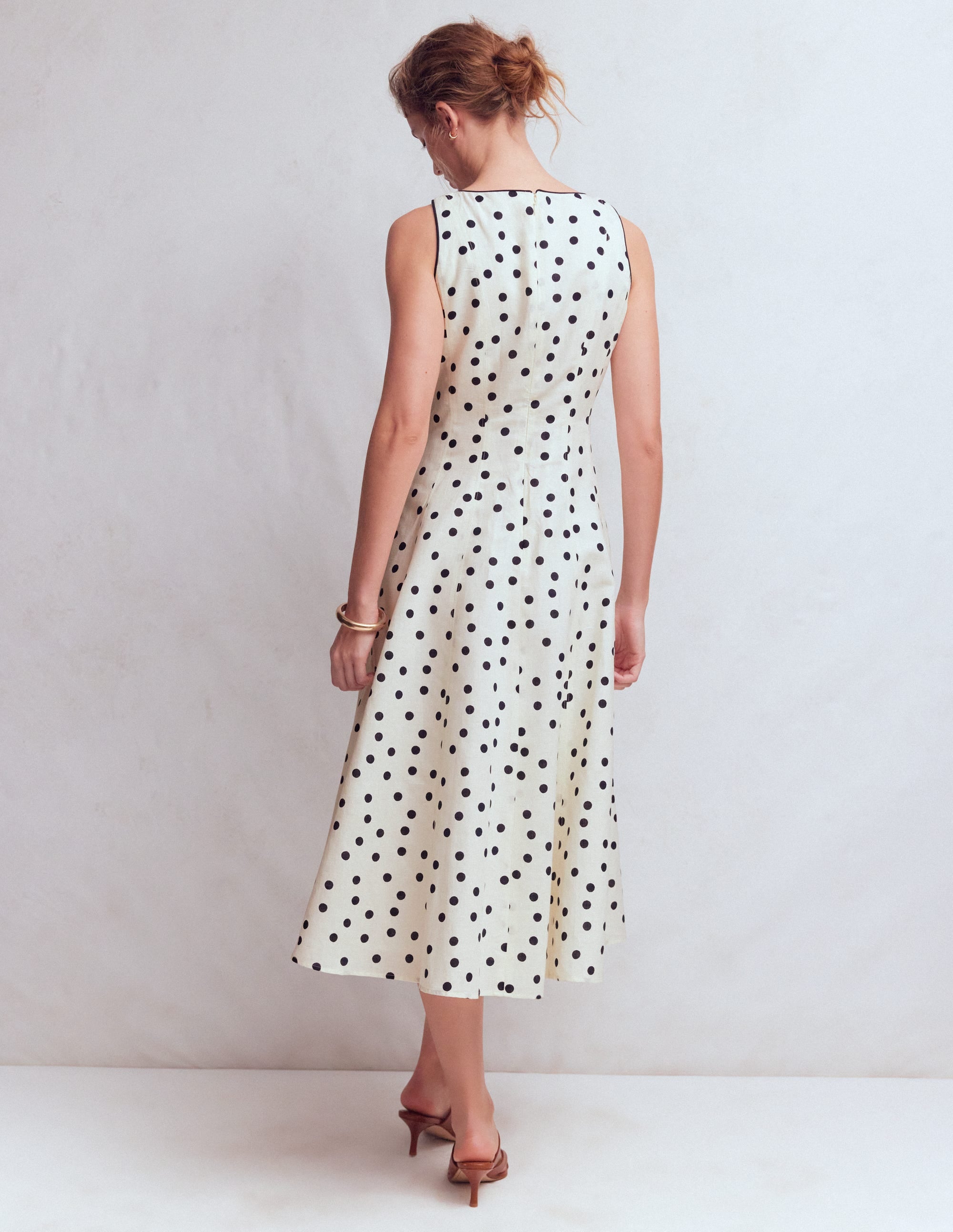 Annet Midikleid aus Leinenmischgewebe-Naturweiß Gemalte Tupfen - Image 3