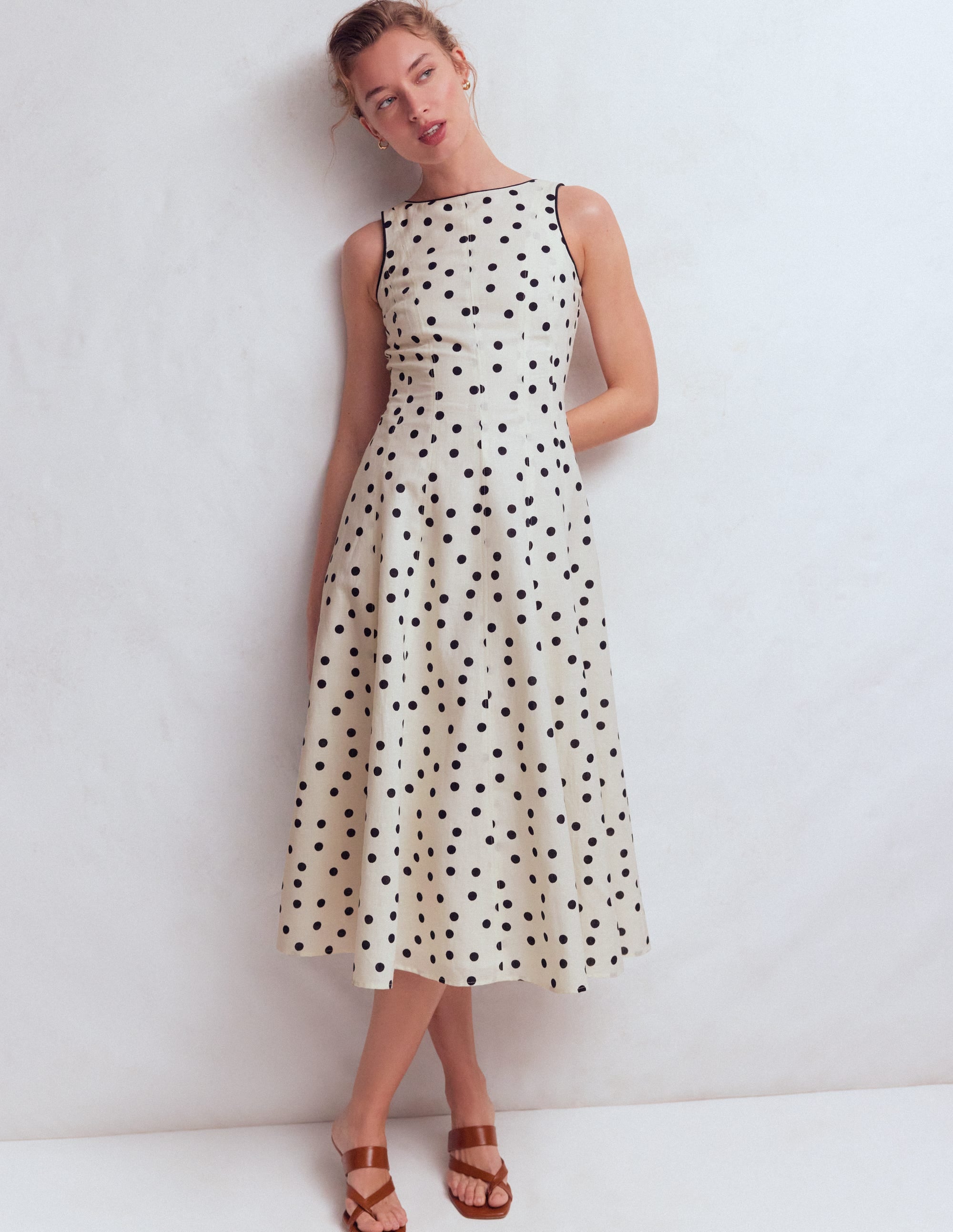 Annet Midikleid aus Leinenmischgewebe-Naturweiß Gemalte Tupfen - Image 4