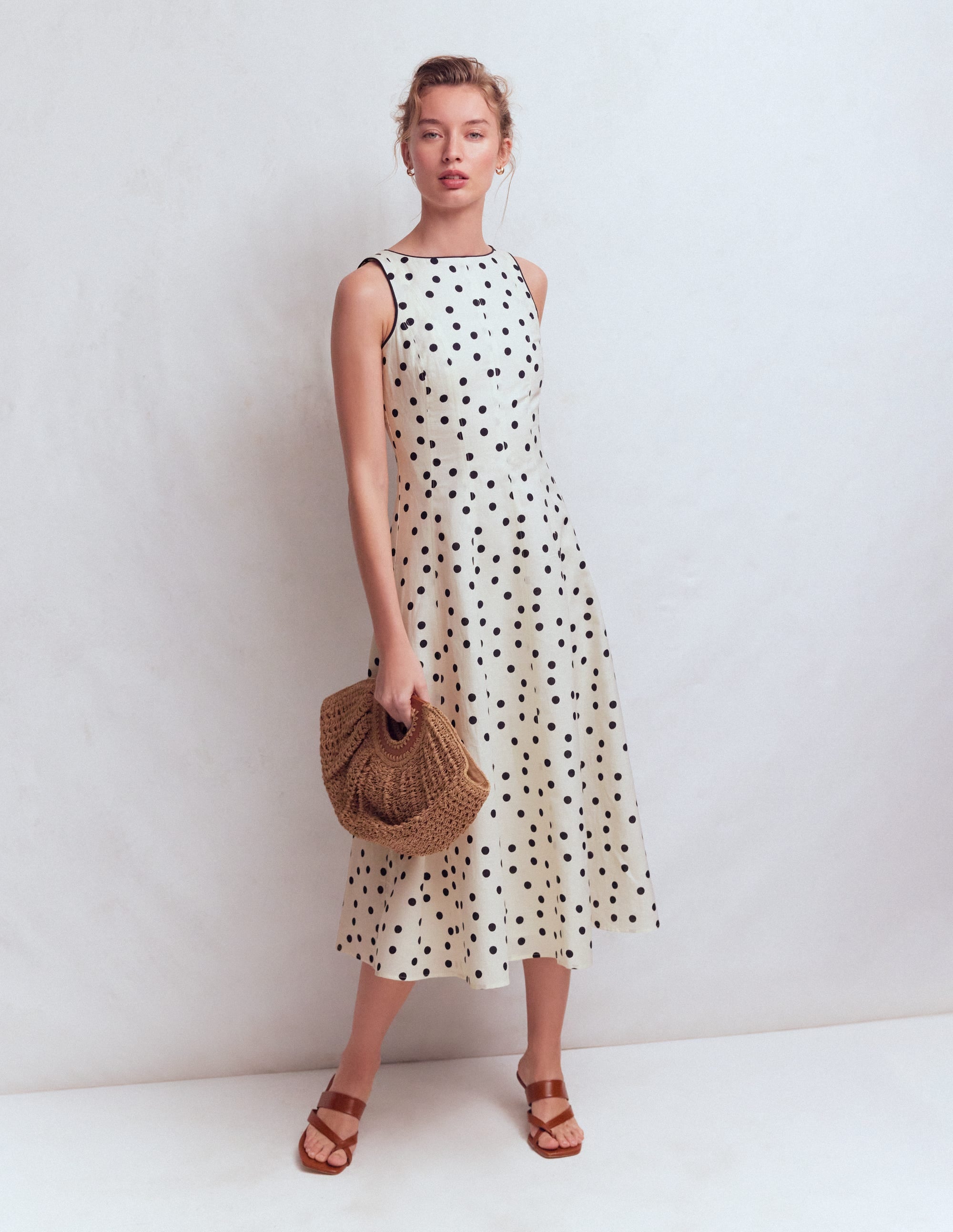 Annet Midikleid aus Leinenmischgewebe-Naturweiß Gemalte Tupfen - Image 5