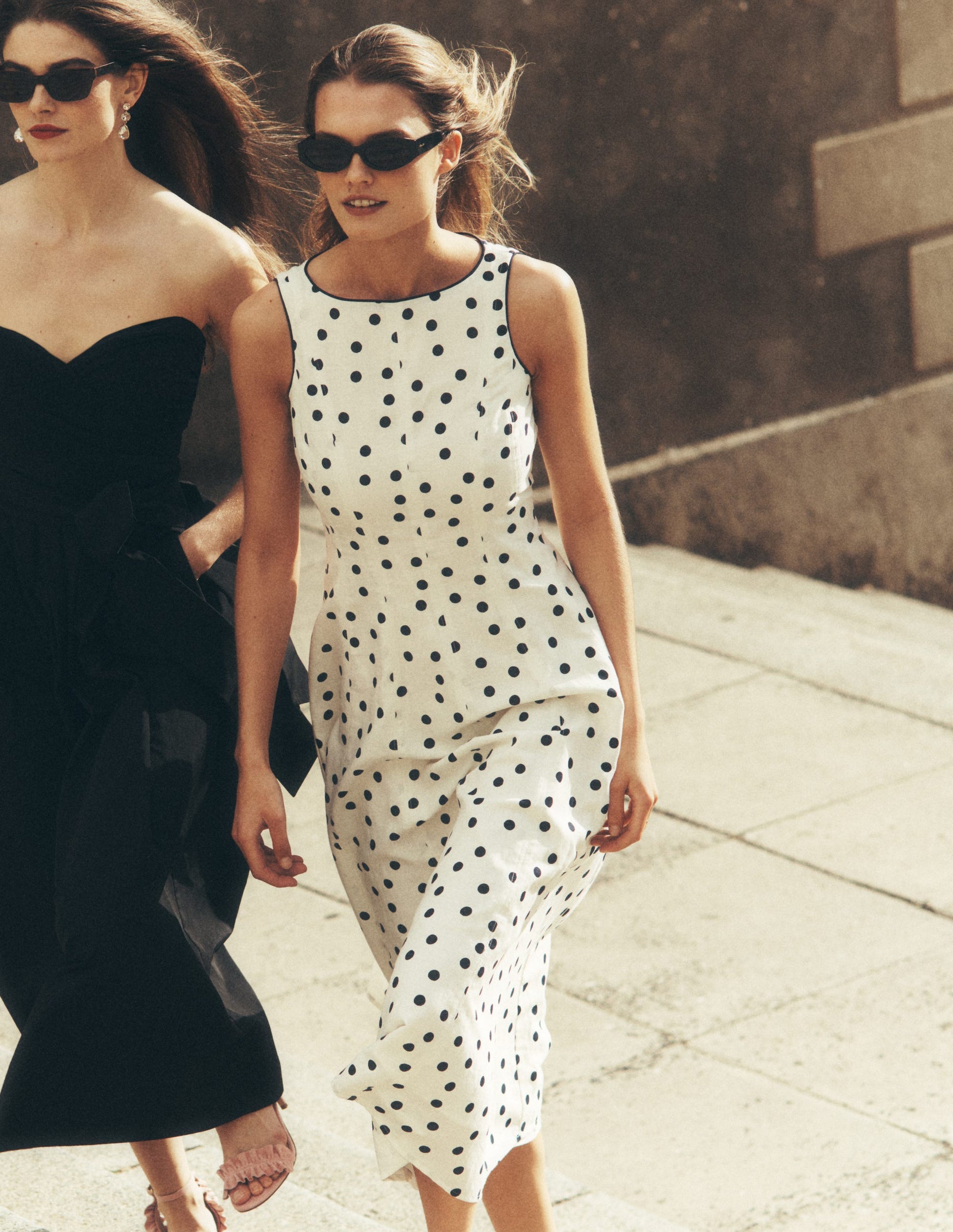 Annet Midikleid aus Leinenmischgewebe-Naturweiß Gemalte Tupfen-1