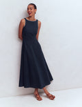 Robe midi Annet en lin mélangé-Bleu marine