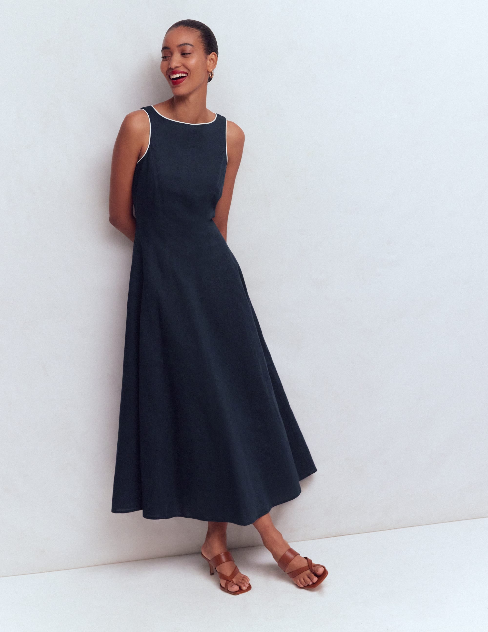 Annet Midikleid aus Leinenmischgewebe-Marineblau - Image 1