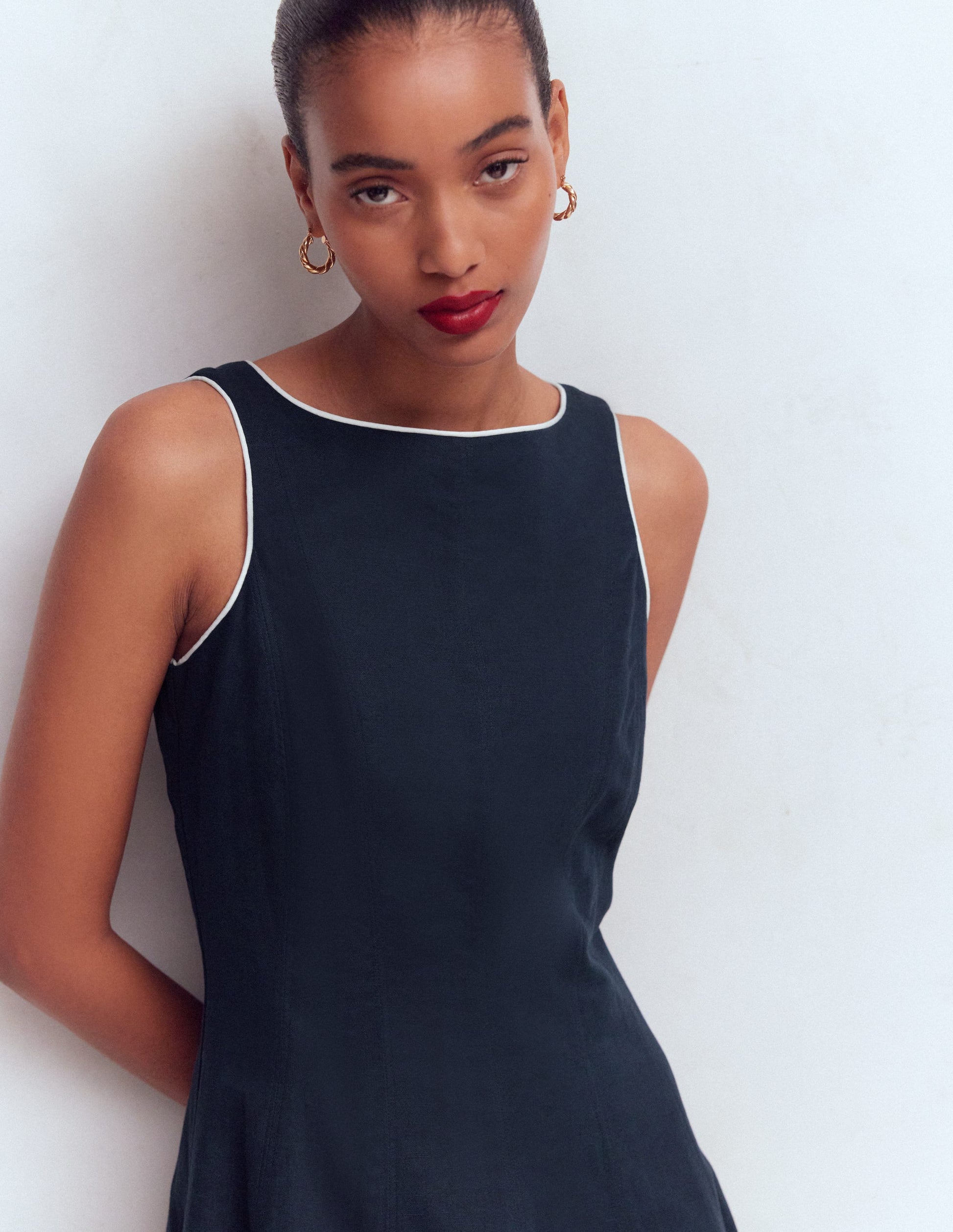 Annet Midikleid aus Leinenmischgewebe-Marineblau-2