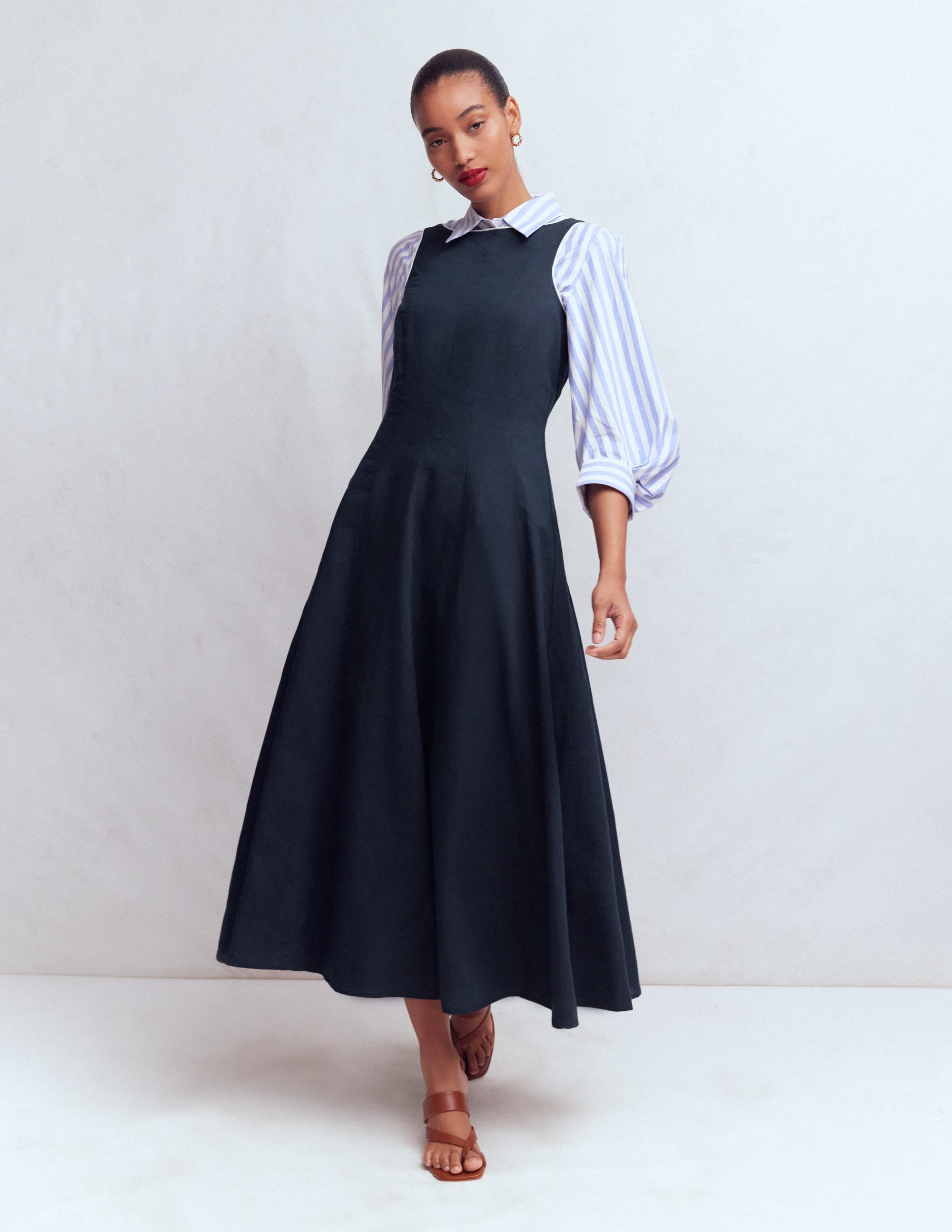 Annet Midikleid aus Leinenmischgewebe-Marineblau - Image 4