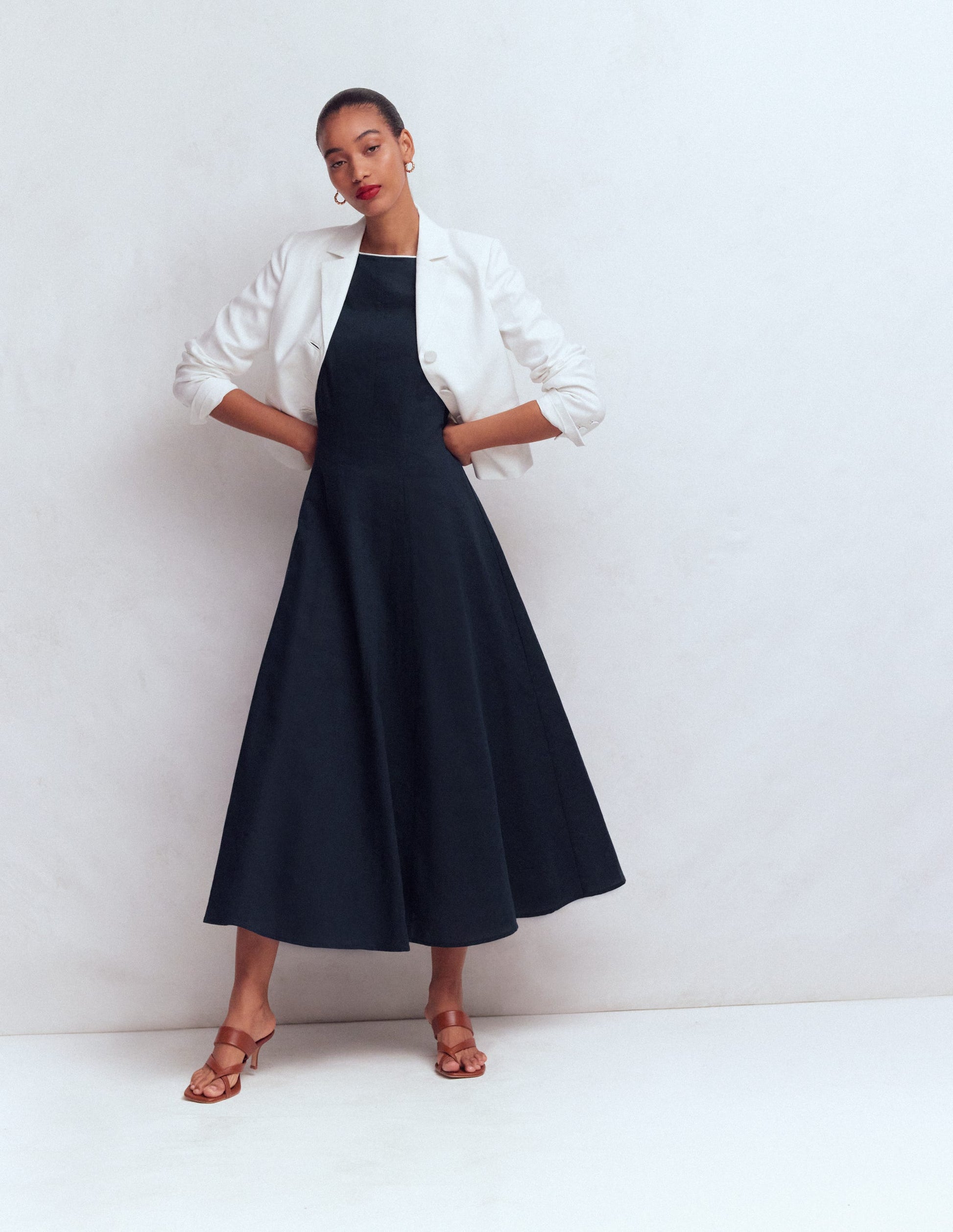 Annet Midikleid aus Leinenmischgewebe-Marineblau-5