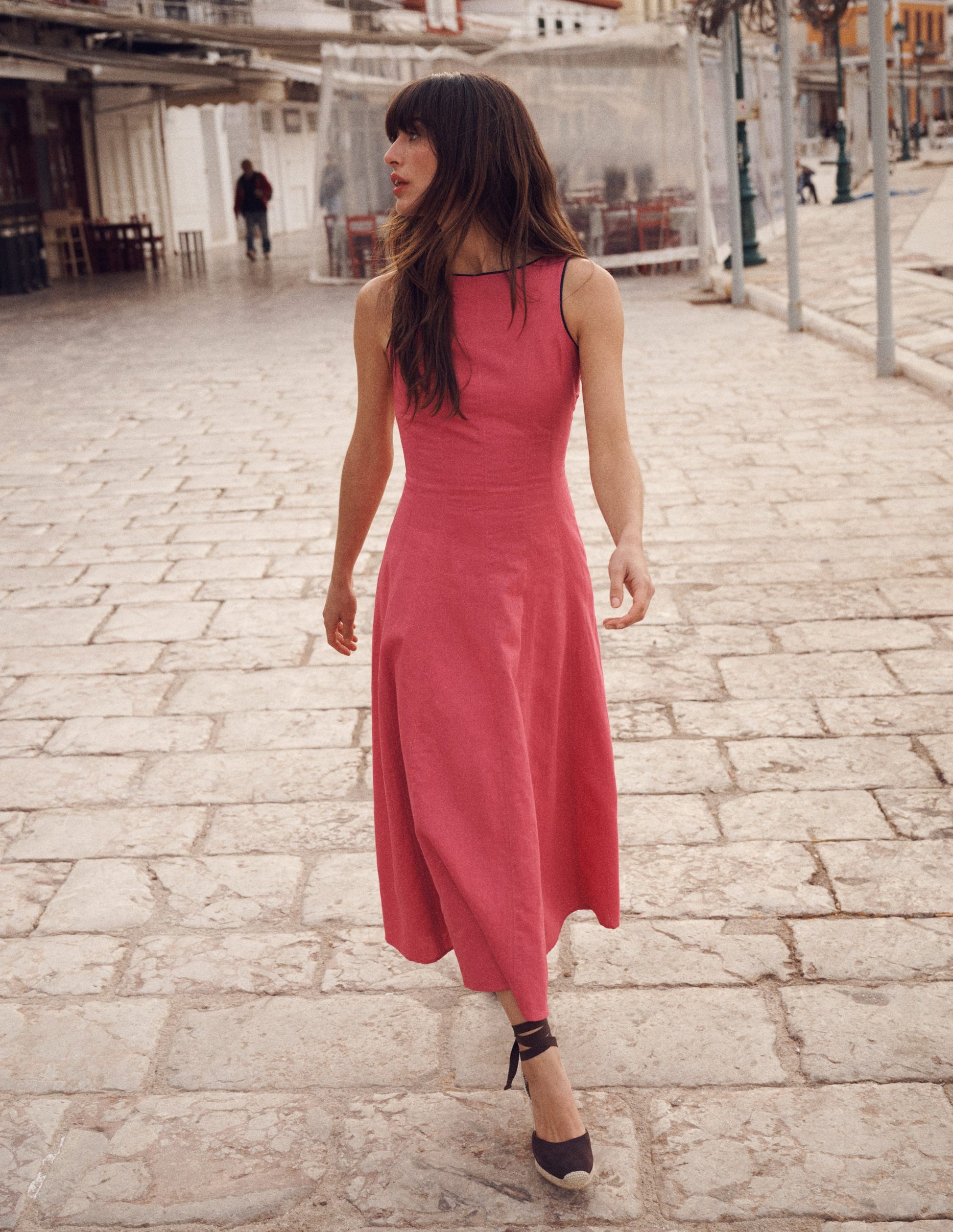 Annet Midikleid aus Leinenmischgewebe-Kirschrot-1