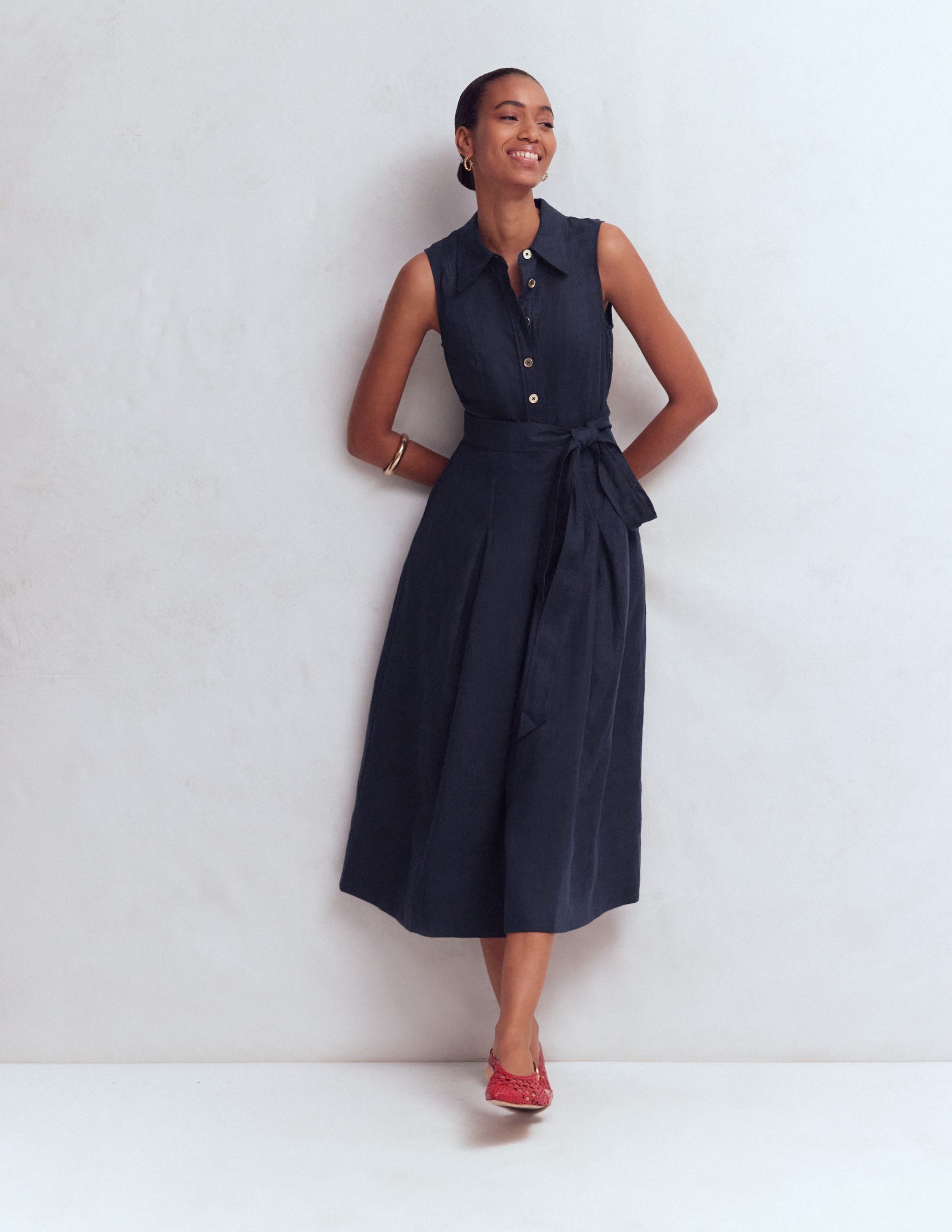 Belinda Hemdblusenkleid aus Leinen-Marineblau - Image 1