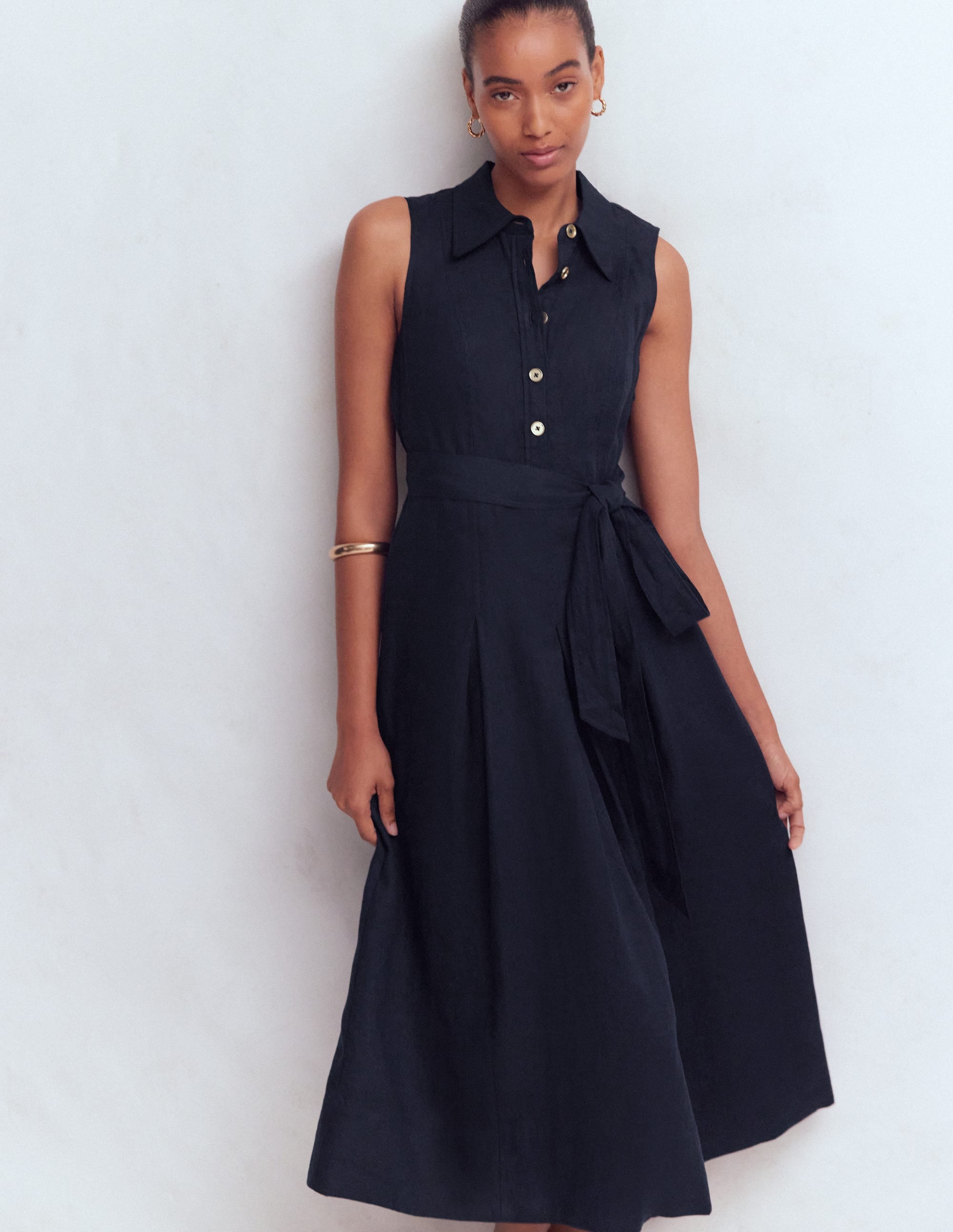 Belinda Hemdblusenkleid aus Leinen-Marineblau - Image 6