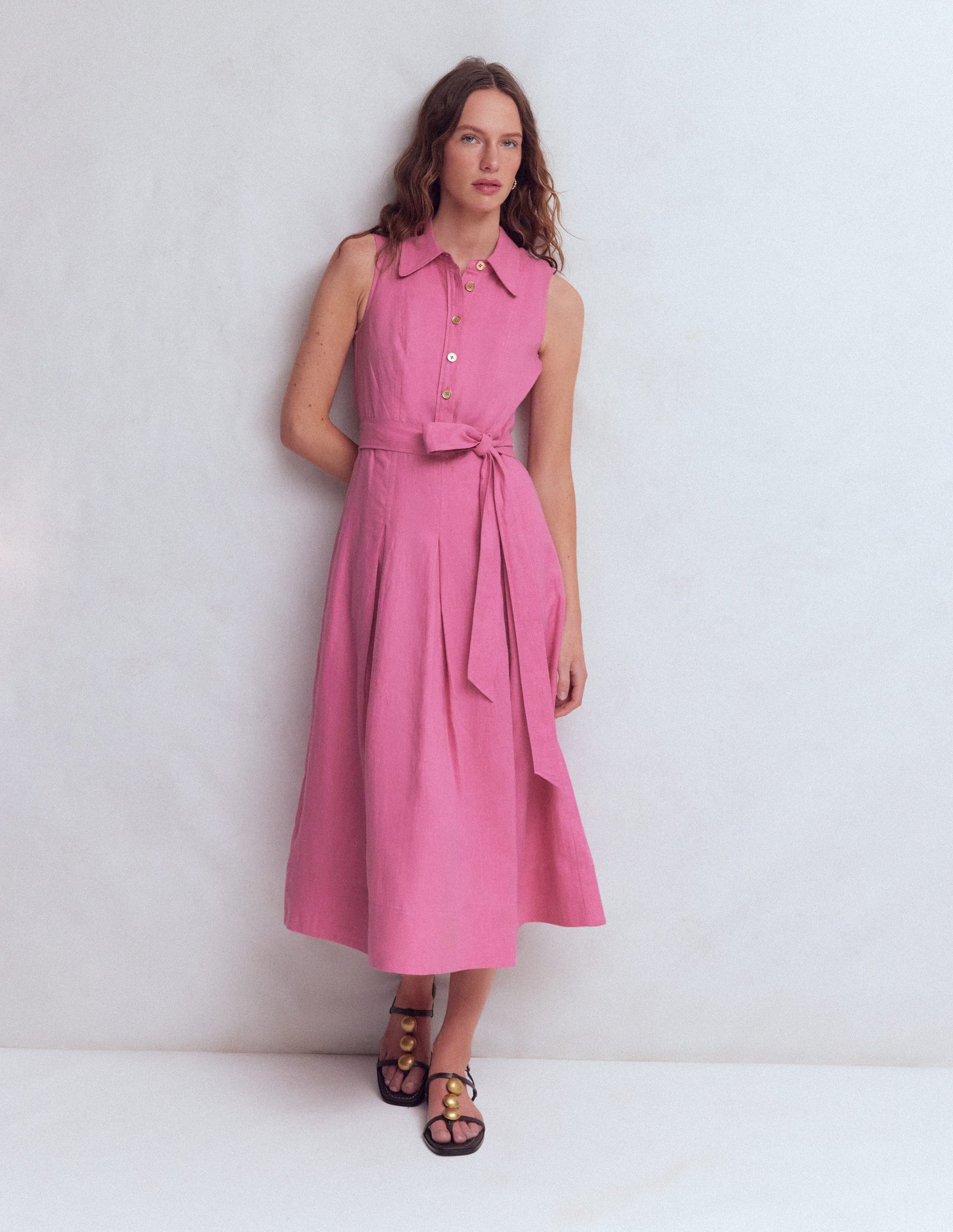 Belinda Hemdblusenkleid aus Leinen-Rosa Parfait-4