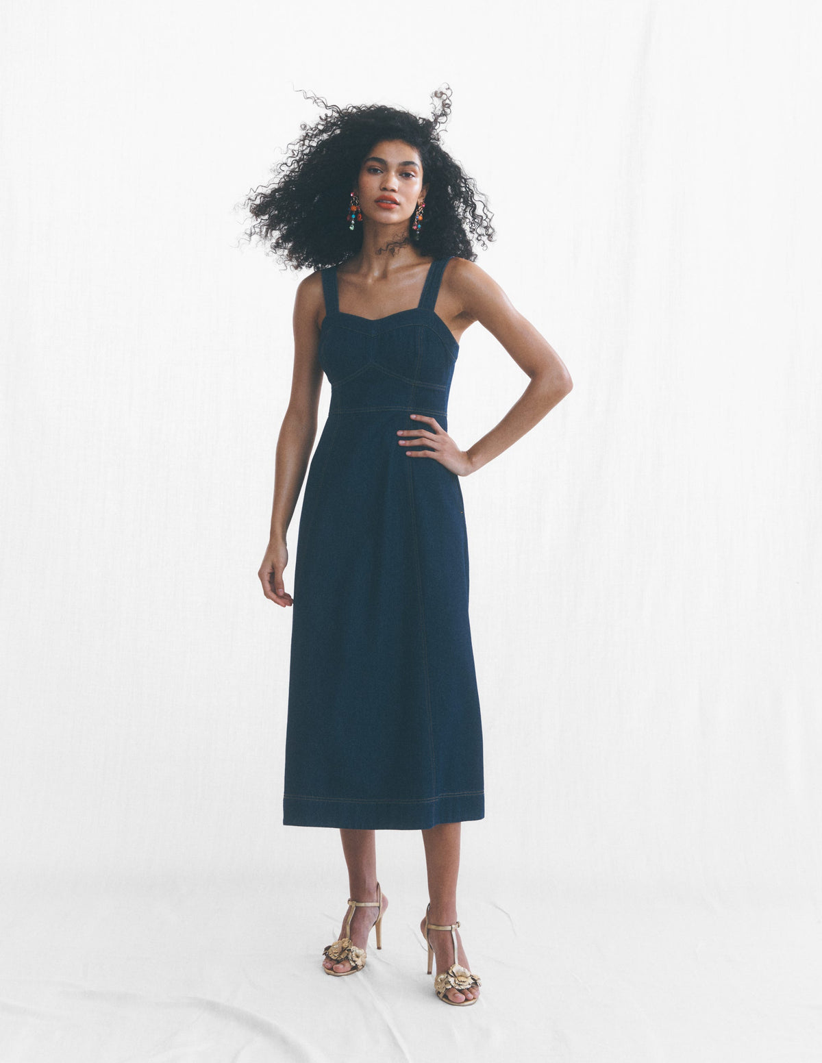 Jeanskleid mit Einsätzen am Oberteil-Indigo - Image 6