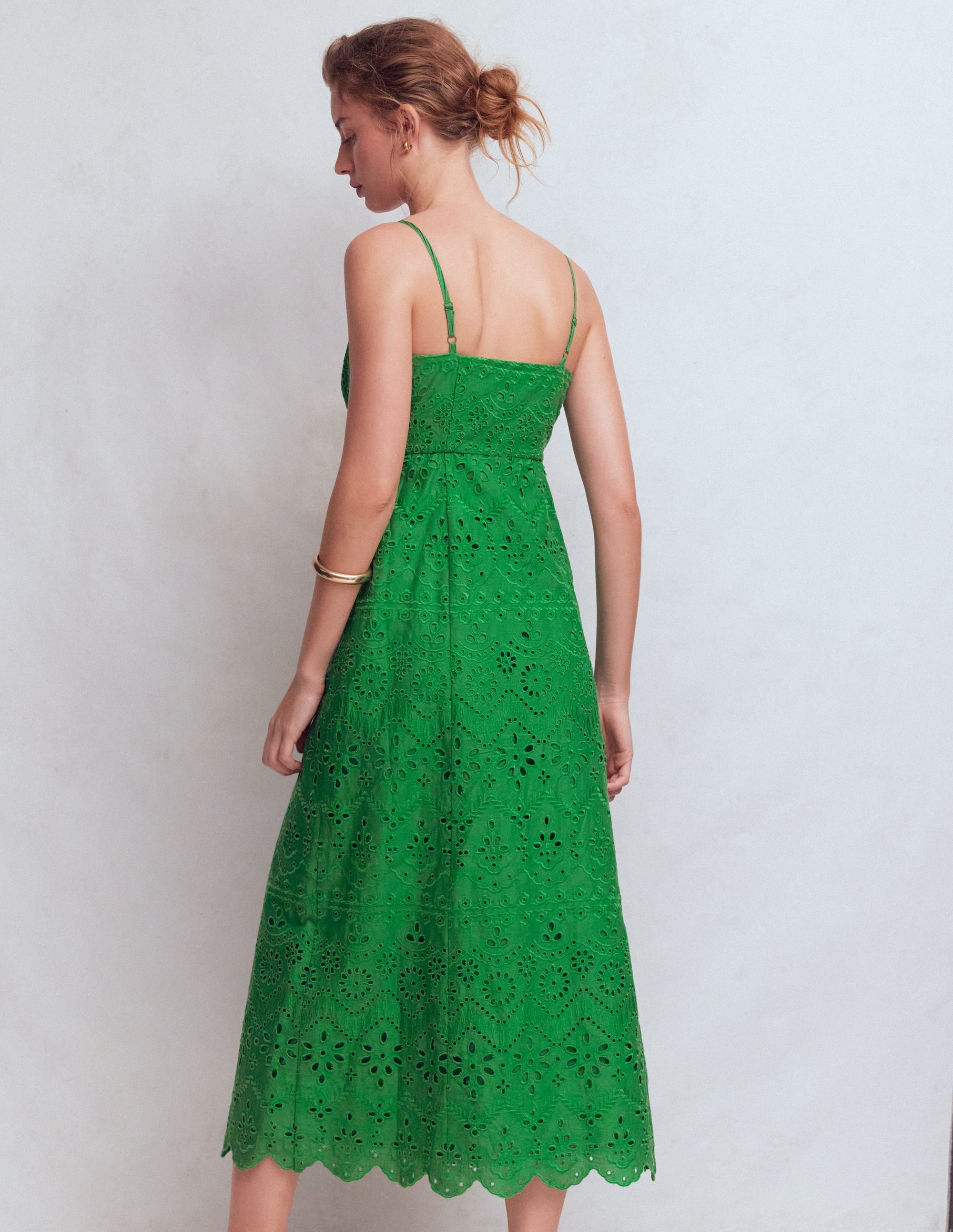 Empire-Kleid aus Leinen mit Lochstickerei-Sattes Smaragdgrün Lochstickerei - Image 3