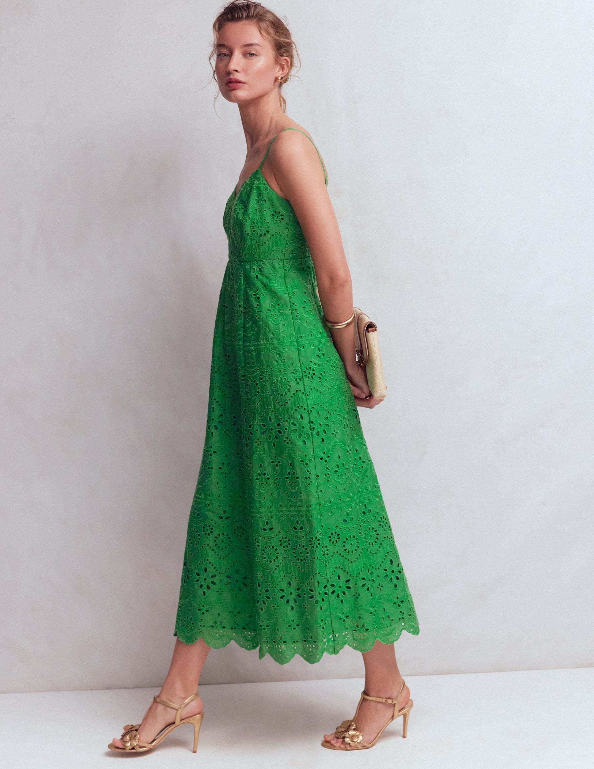 Empire-Kleid aus Leinen mit Lochstickerei-Sattes Smaragdgrün Lochstickerei - Image 6