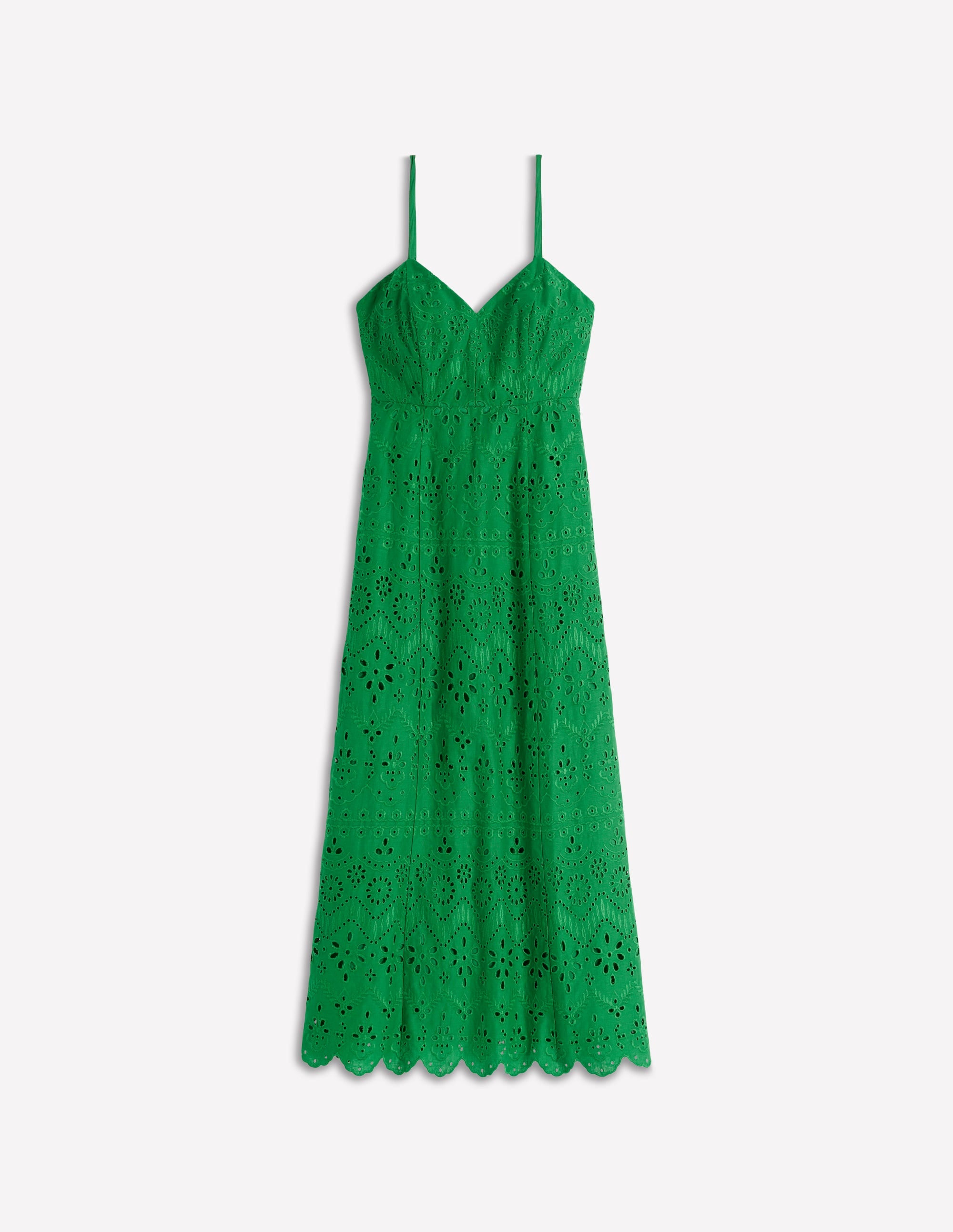 Empire-Kleid aus Leinen mit Lochstickerei-Sattes Smaragdgrün Lochstickerei - Image 7