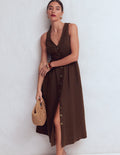 Robe Catherine boutonnée en lin-Chocolat amer
