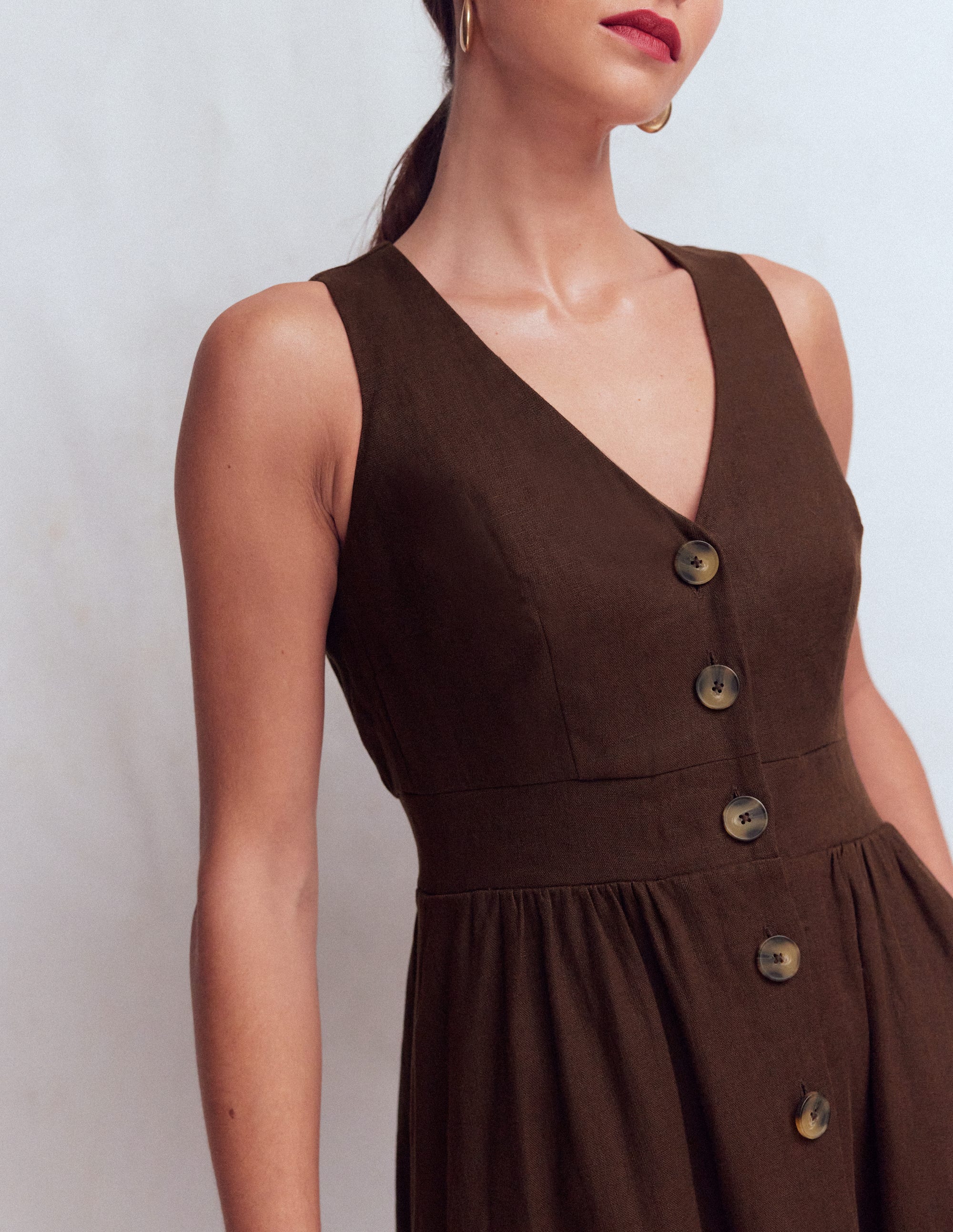 Robe Catherine boutonnée en lin-Chocolat amer - Image 2