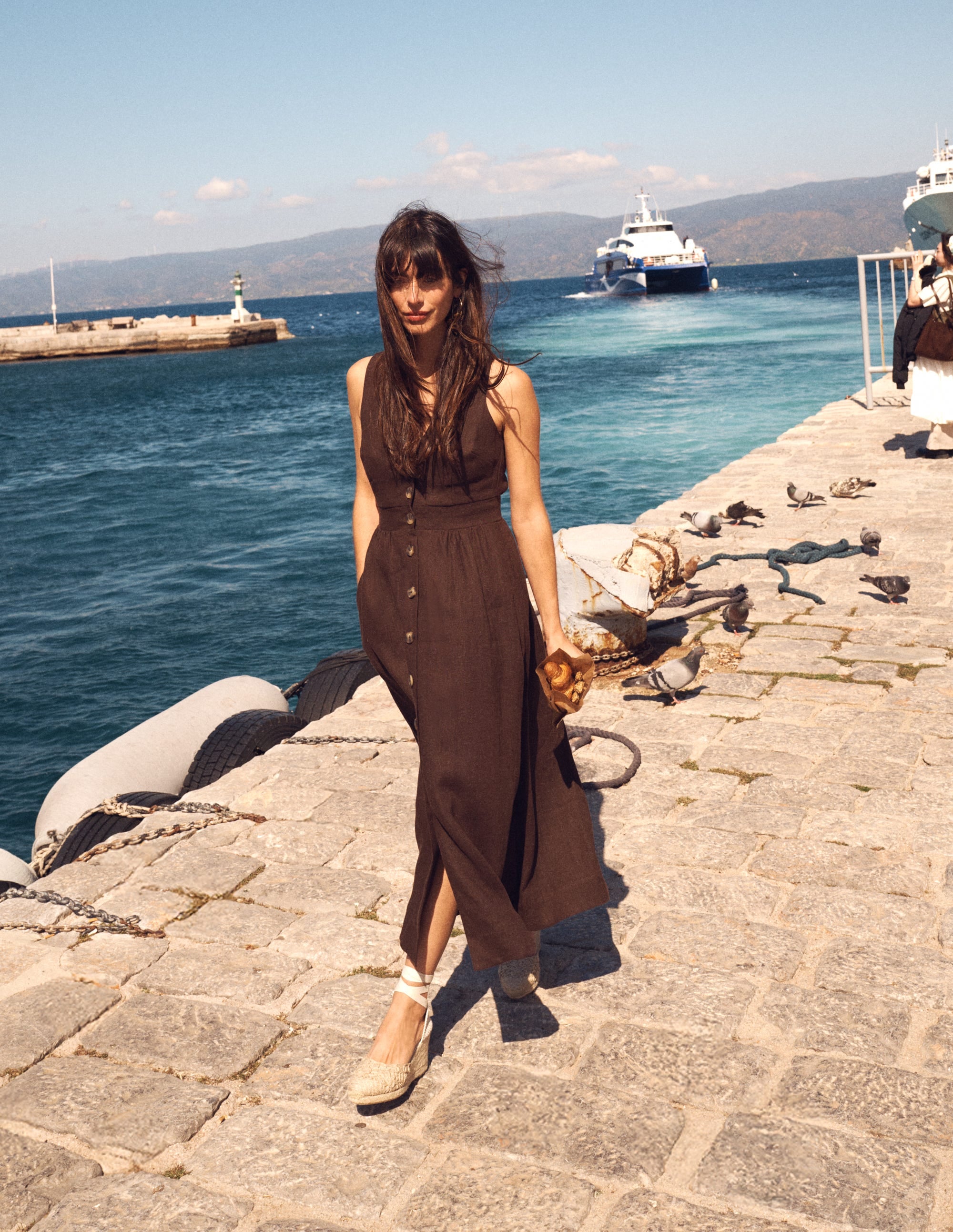 Robe Catherine boutonnée en lin-Chocolat amer - Image 5